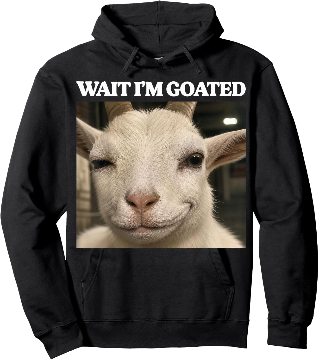 Wait I'm Goated Funny Meme Silly Goat Brainrot Men Women Hoodie - Hoodie | Black