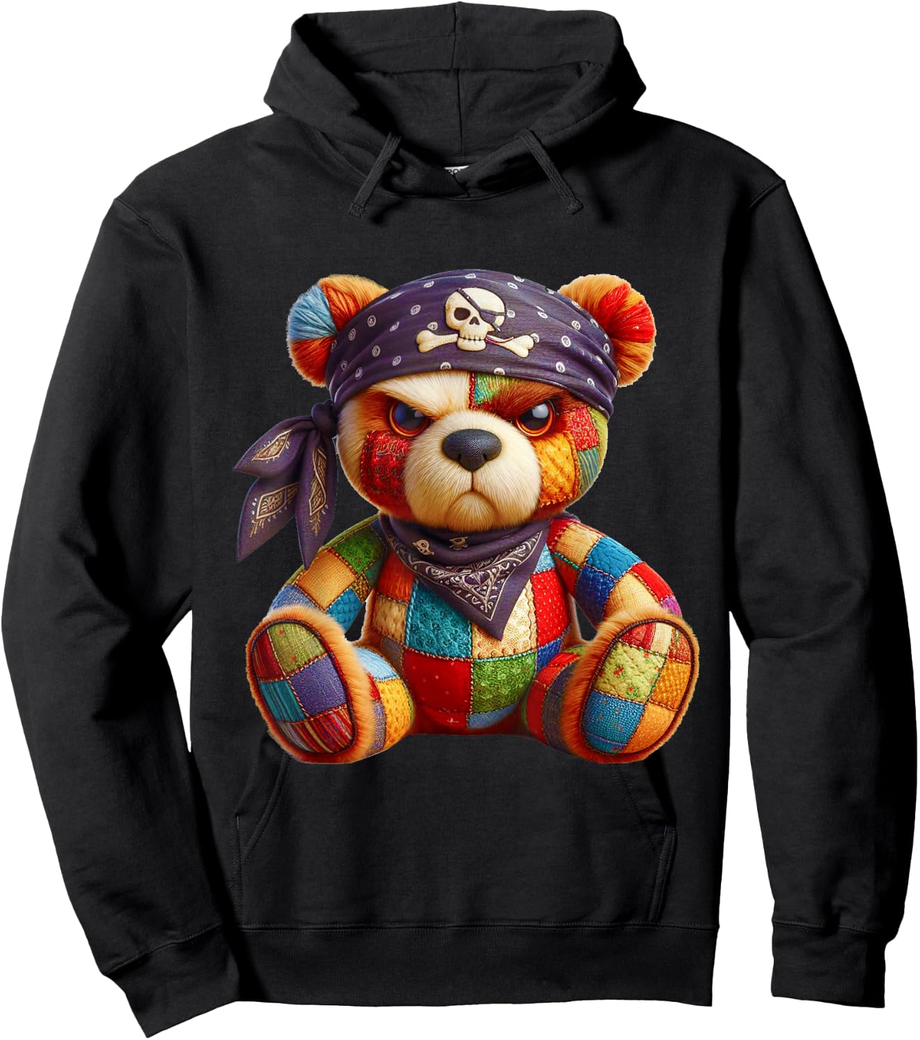 Pirate Bear Patchwork - Adventure & Style Hoodie - Hoodie | Black
