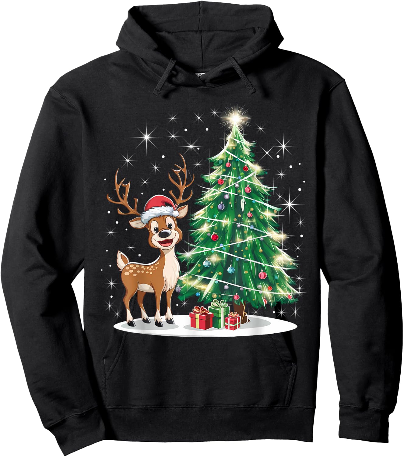 Christmas Christmas Tree Santa Reindeer , black Hoodie - Hoodie | Black