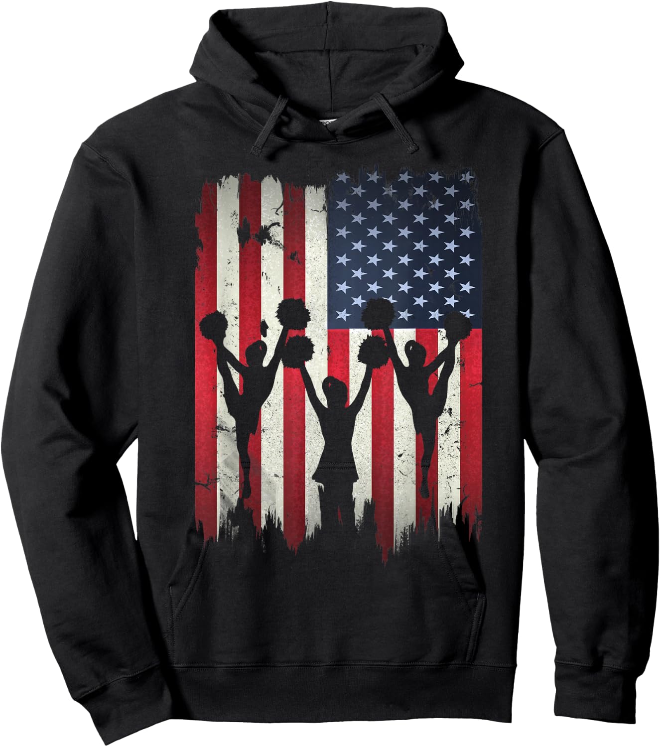 Cheerleaders USA American Flag 4th of July Cheerleading Hoodie - Hoodie | Black
