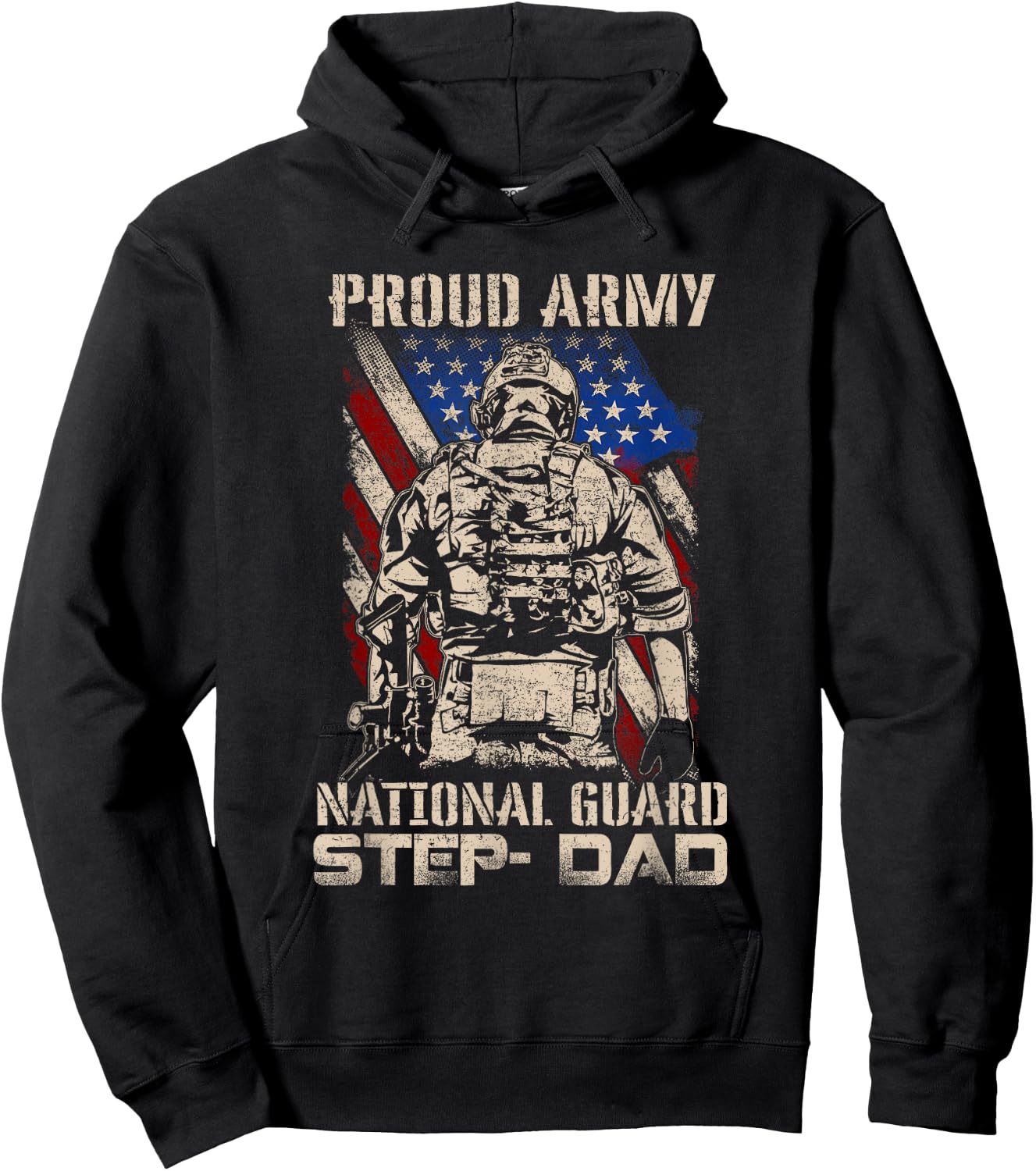 Proud Army National Guard Step-Dad Shirt Veterans Day Hoodie - Hoodie | Black