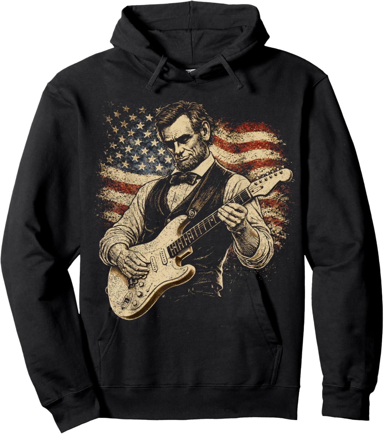 Abraham Lincoln Abe Lincoln Playing Guitar Retro Vintage Hoodie - Hoodie | Black