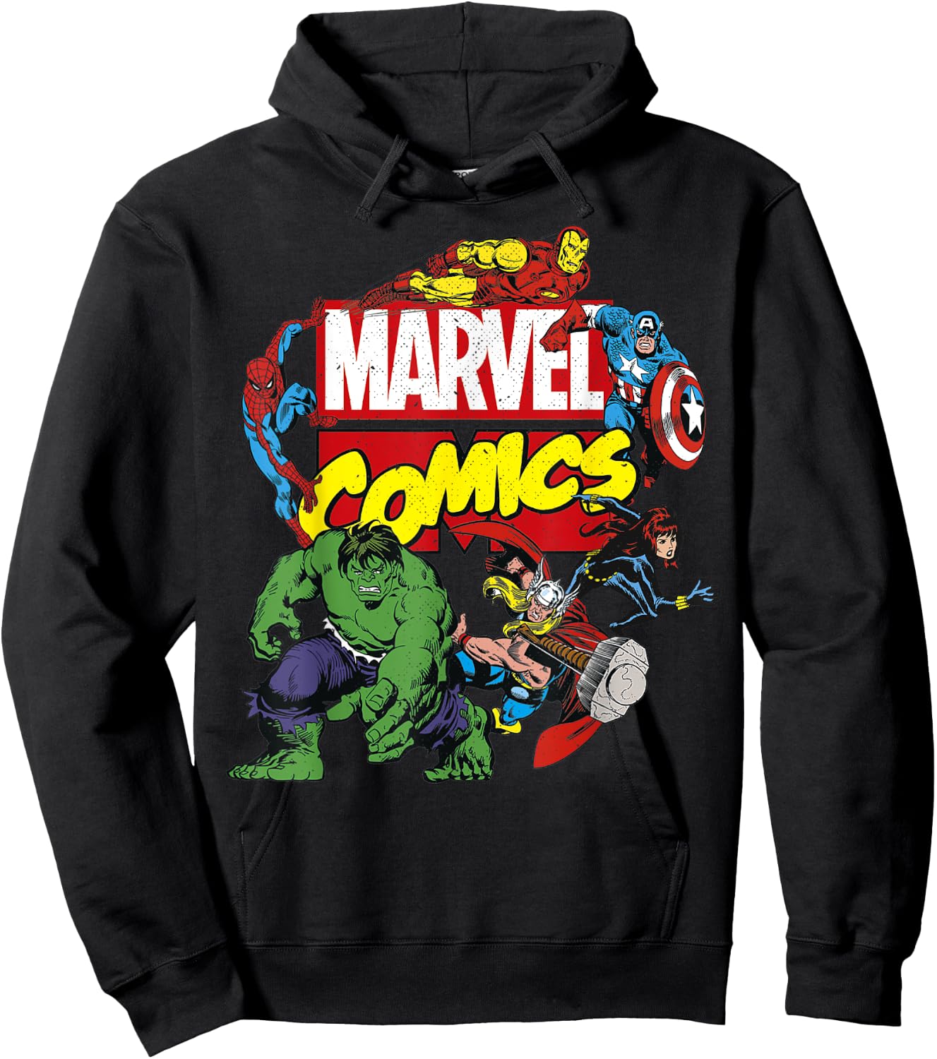 Marvel Comics Avengers Group Shot Around Logo Poster Hoodie - Hoodie | Black