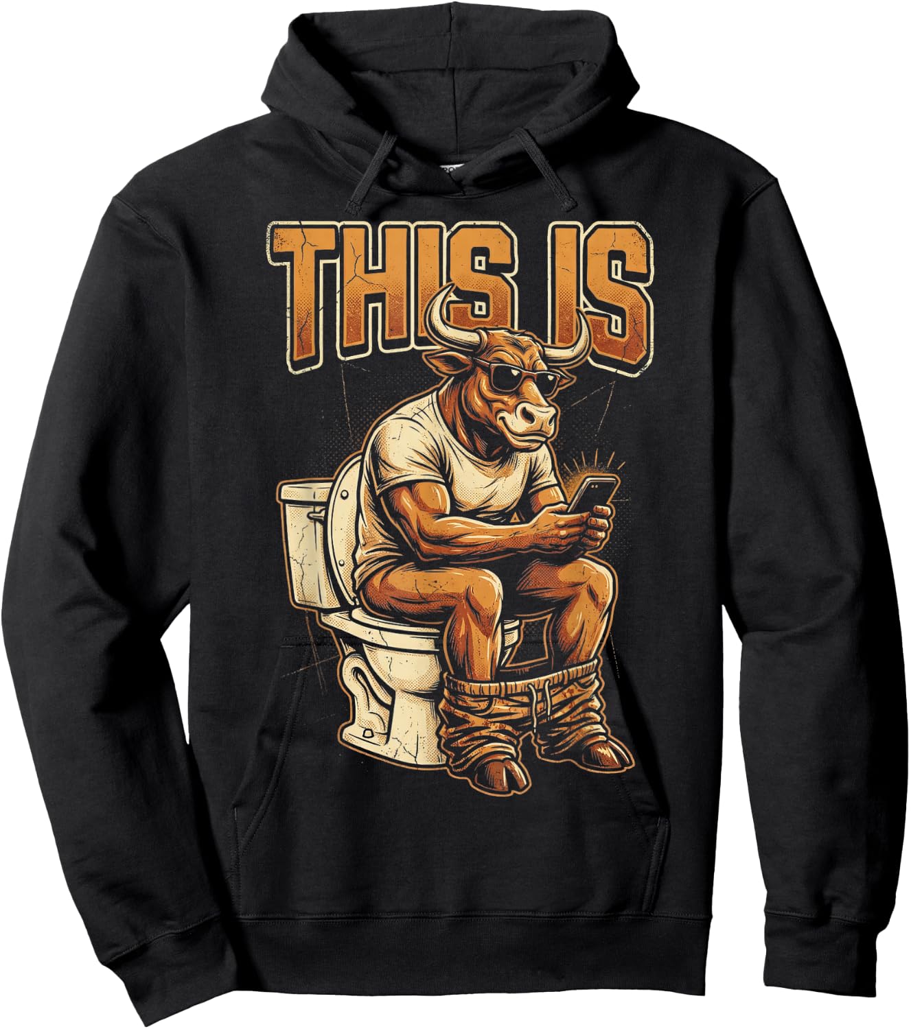 This is Bull Sitting On A Toilet Funny Vintage Graphics Hoodie - Hoodie | Black