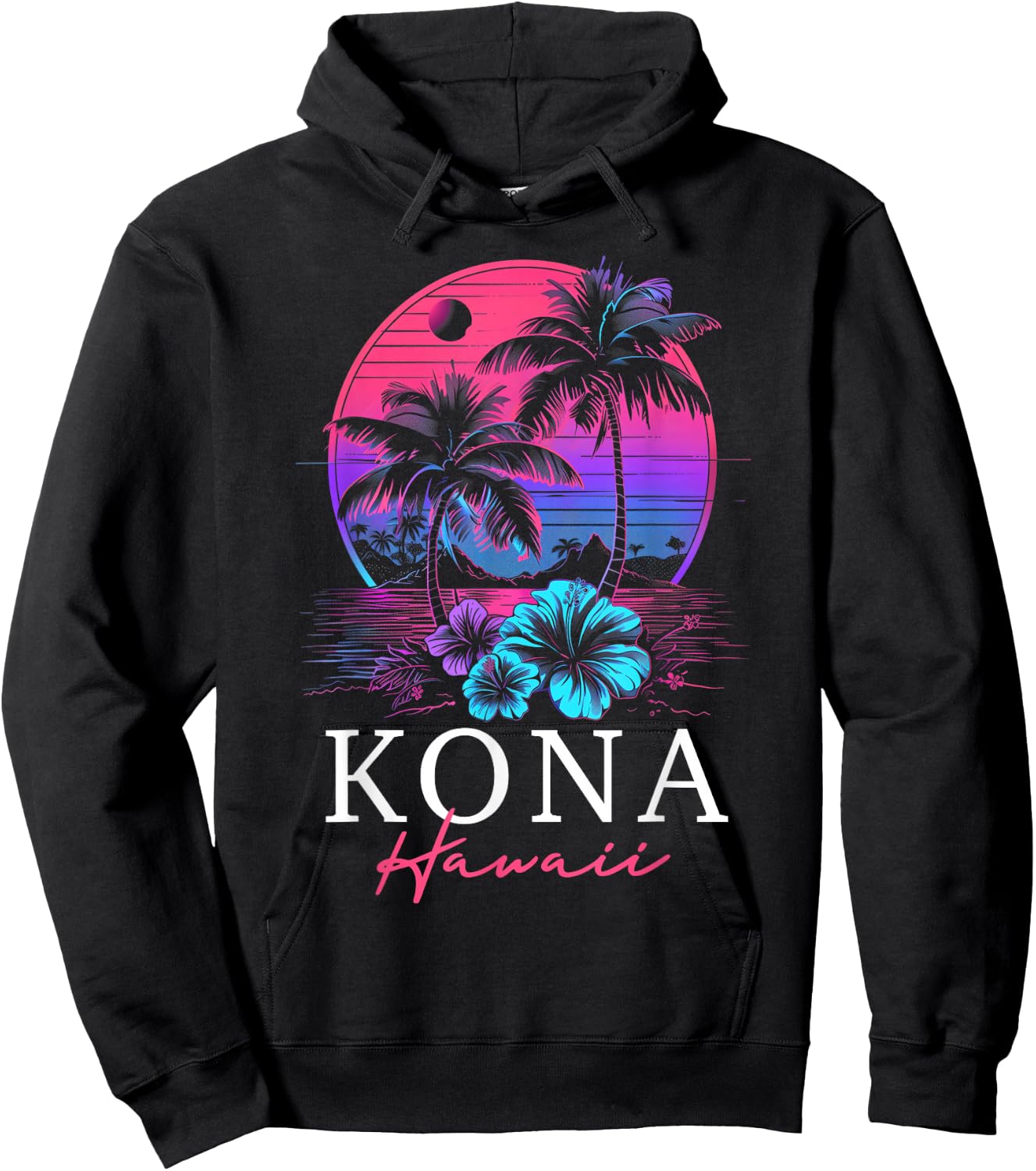 Kona Hawaii Hawaii Hawaii Hibiscus Flowers Surfer Souvenir Hoodie - Hoodie | Black