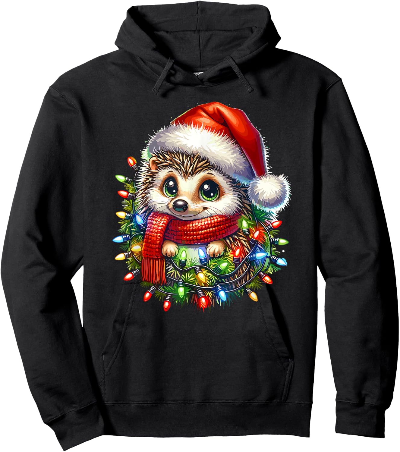 Christmas Hat Hedgehog Hedgehogs Hoodie - Hoodie | Black
