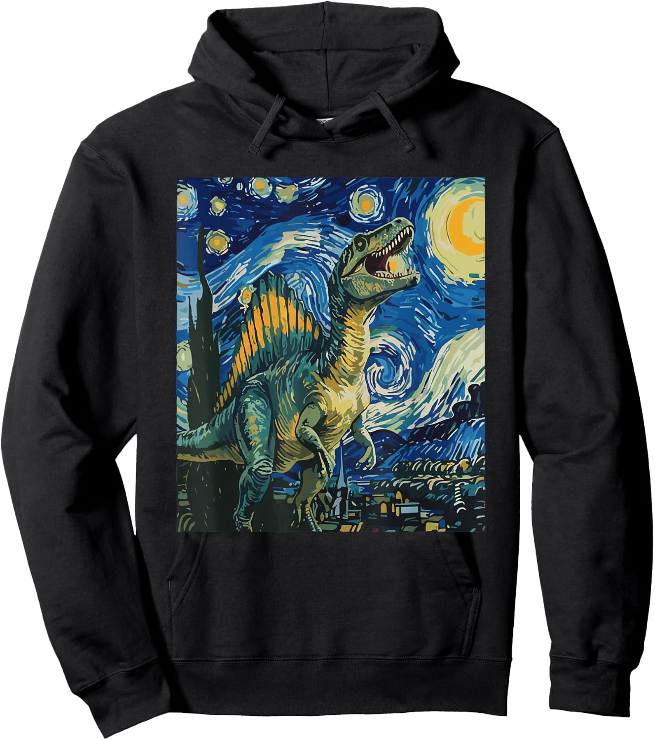 Spinosaurus Mirabilis Dinosaur Starry Night Art Hoodie - Hoodie | Black