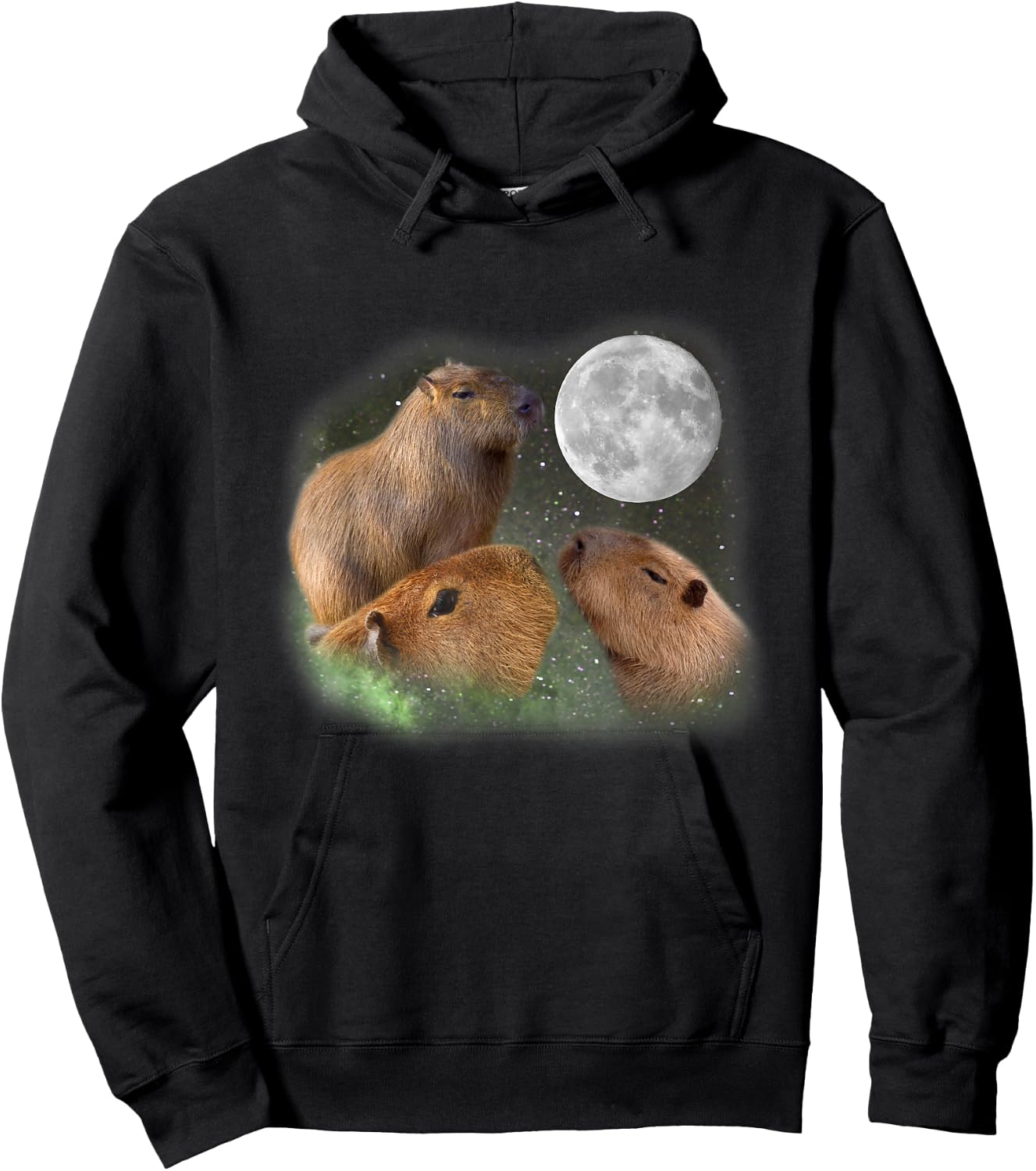 Three Moon Capybaras Funny Cute Animal Parody Pun Humor Gift Hoodie - Hoodie | Black