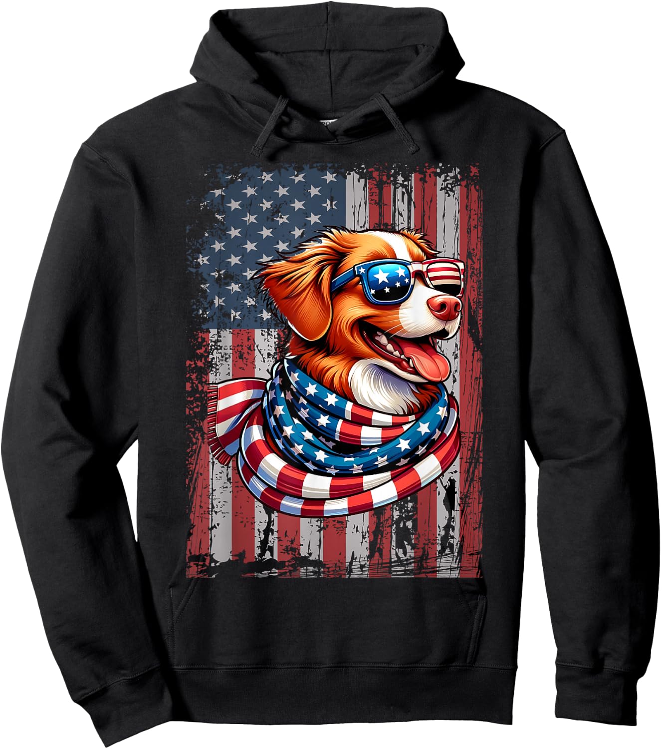 Nova Scotia Duck Tolling Retriever Dog Lover US Flag X-mas Hoodie - Hoodie | Black