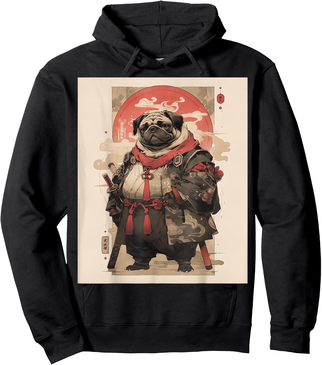 Samurai Pug Dog Japanese Pet Lover Warriors Art Aesthetic Men Women Girls Kids Hoodie - Hoodie | Black