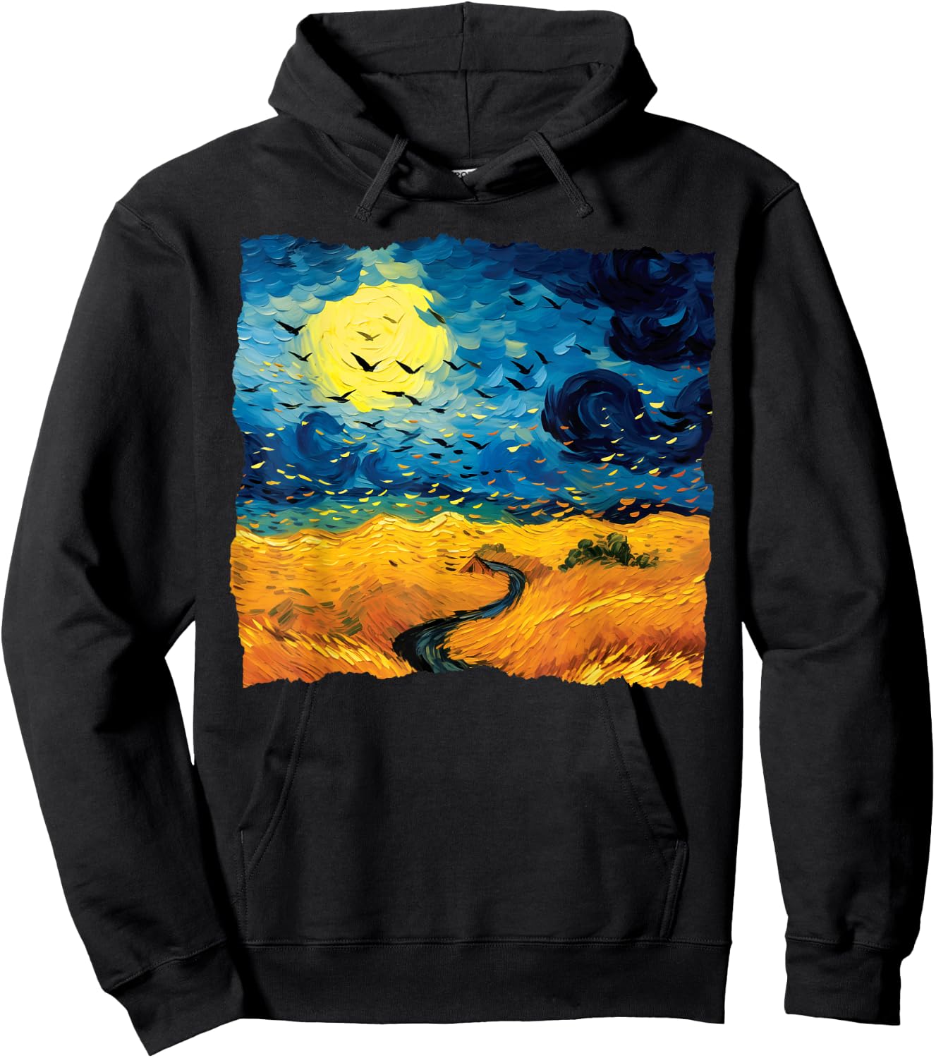 Starry Night Van Gogh Artistic Wheatfield with Crows Hoodie - Hoodie | Black