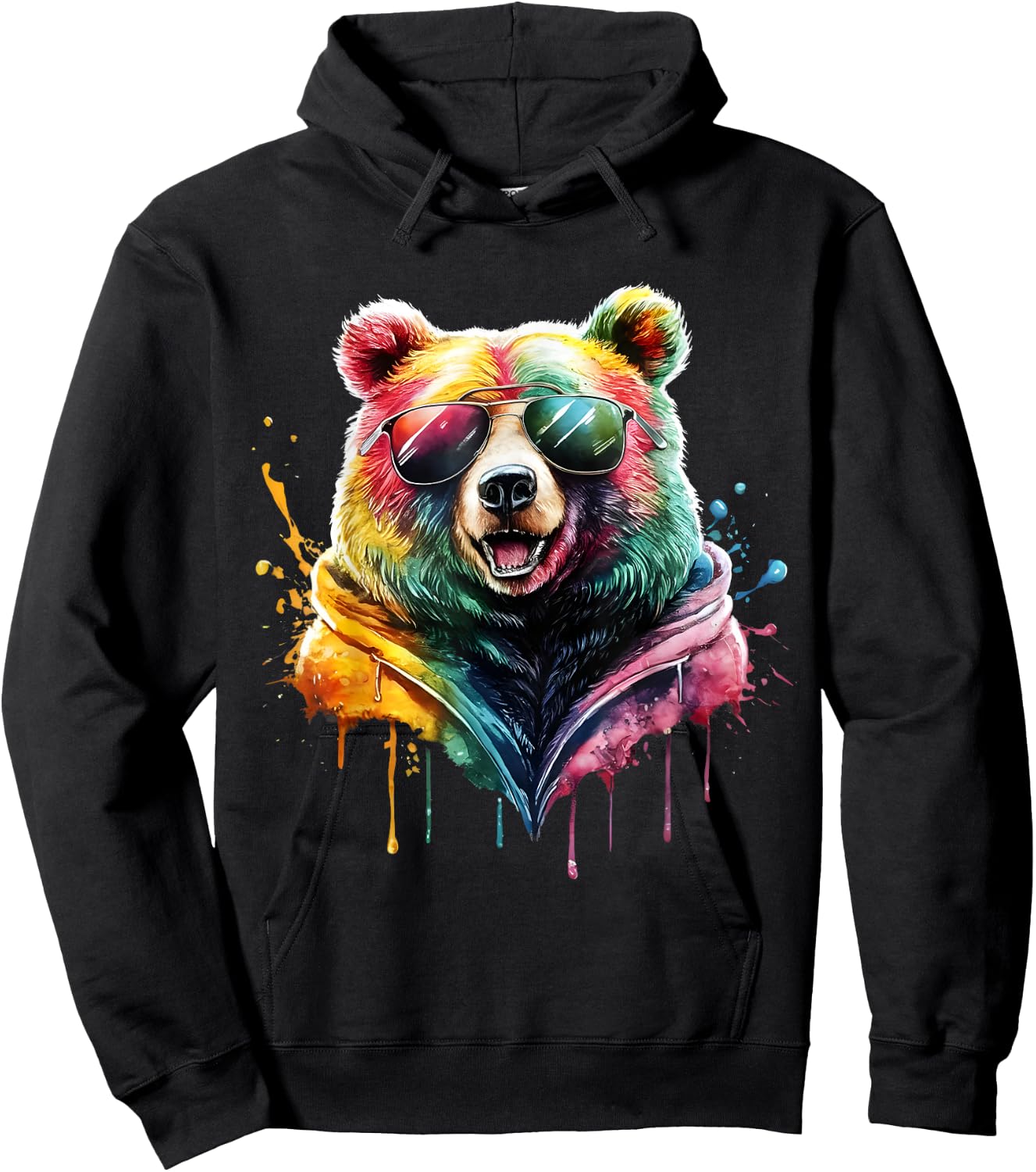 Bear Men's Women's Colourful Watercolour Bear Hoodie - Hoodie | Black