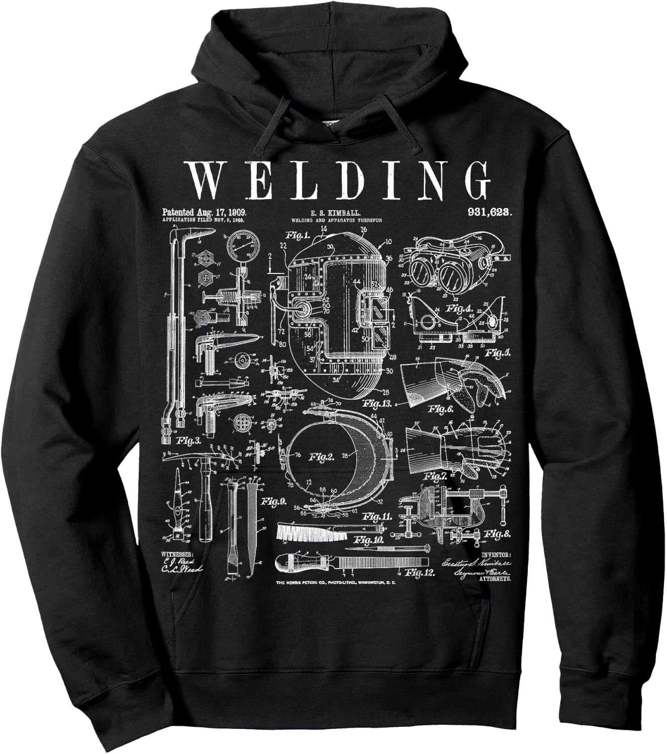 Welder Welding Mask Torch And Tools Vintage Patent Print Hoodie - Hoodie | Black
