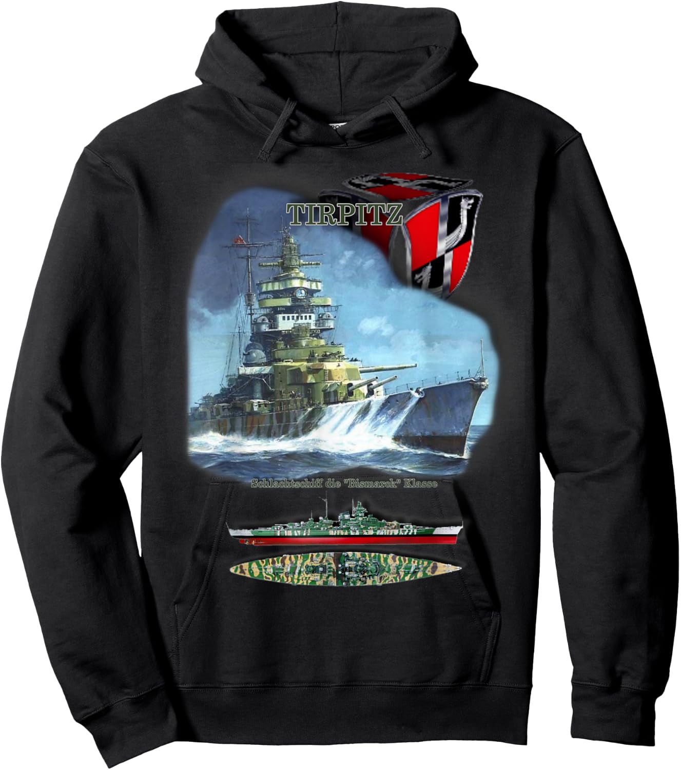 geschenkidee Schlachtschiff „TIRPITZ“ , -Erwachsene, Schwarz, S, Kurzarm Hoodie - Hoodie | Black