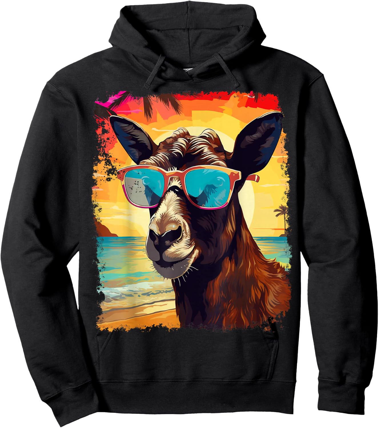 Pop Art Vintage Zoo Farm Animal Goat Hawaiian Hoodie - Hoodie | Black