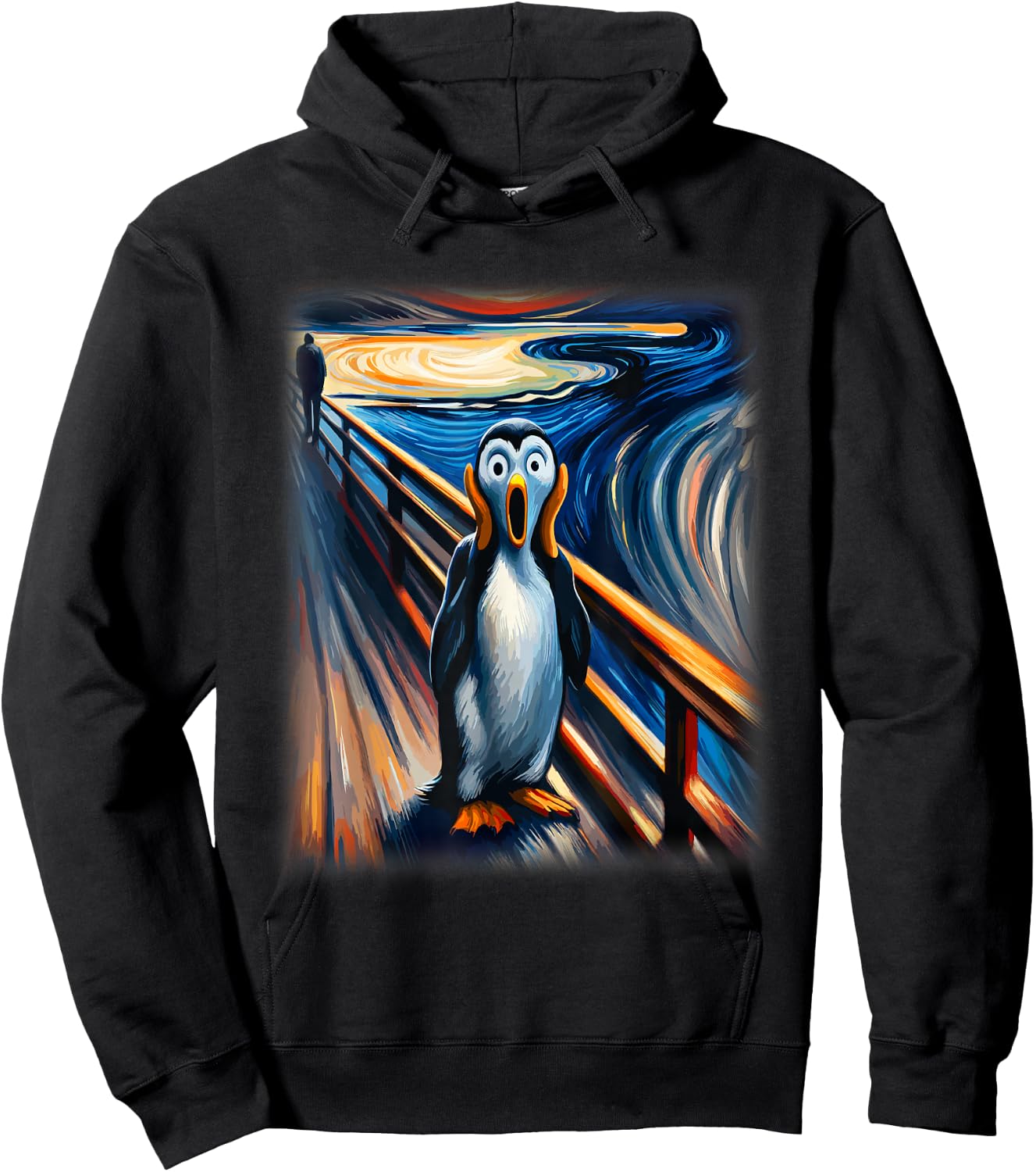 Expressionist Scream Funny Arctic Surreal Humor Art Penguin Hoodie - Hoodie | Black