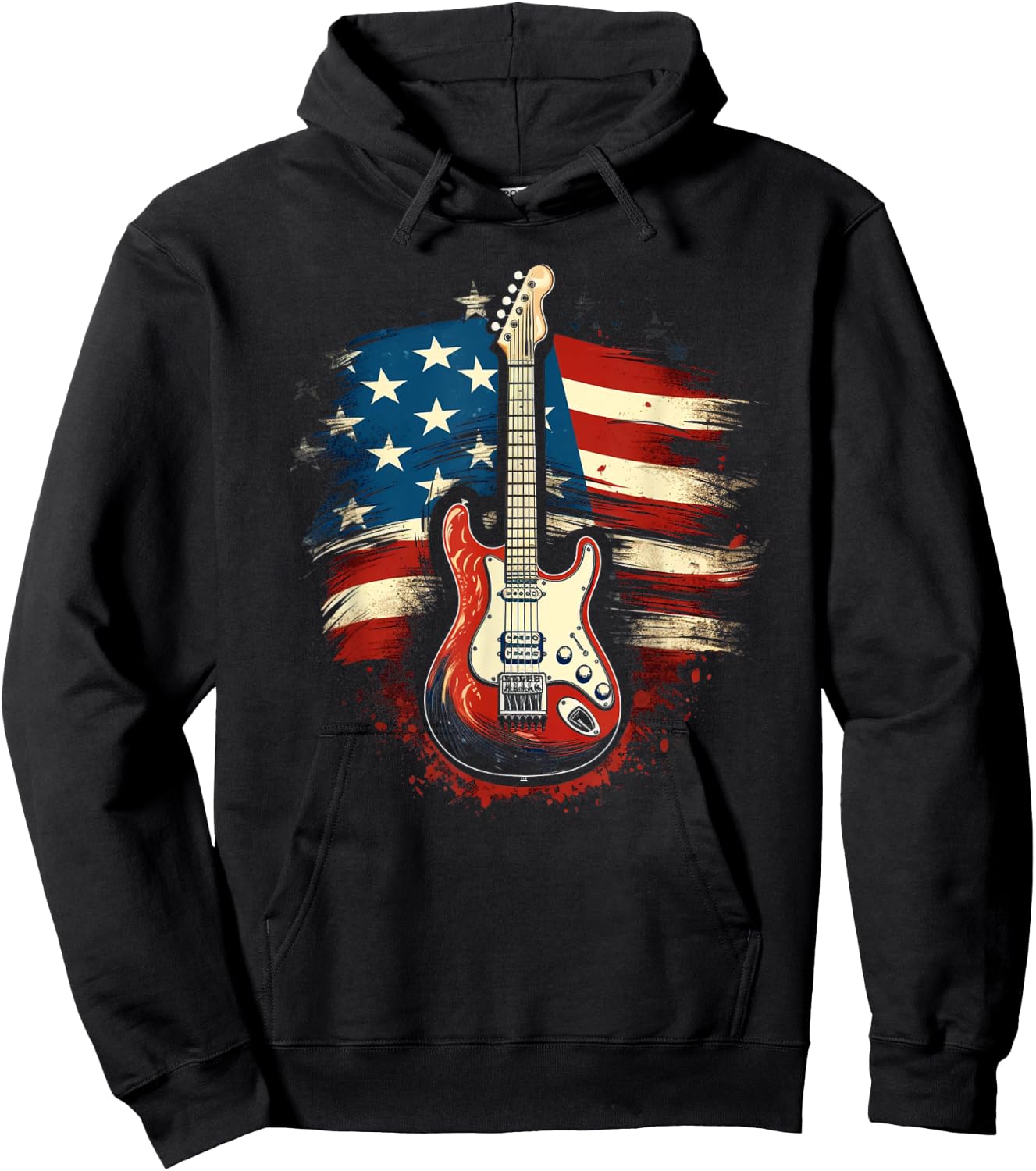 Guitar American Flag USA - Country Music 4th of July Gifts Women Kids Men Hoodie - Hoodie | Black