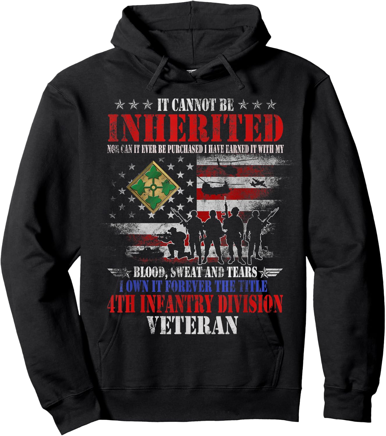 It Cannot Be Inherited 4th Infantry Division Veteran Vintage Hoodie - Hoodie | Black