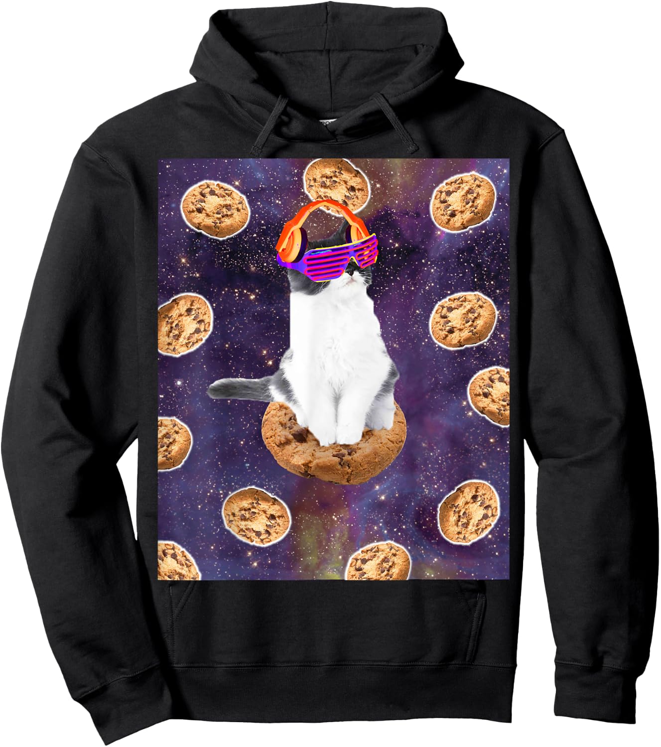 Rave Kitty Cat On Choc Cookie In Space Hoodie - Hoodie | Black