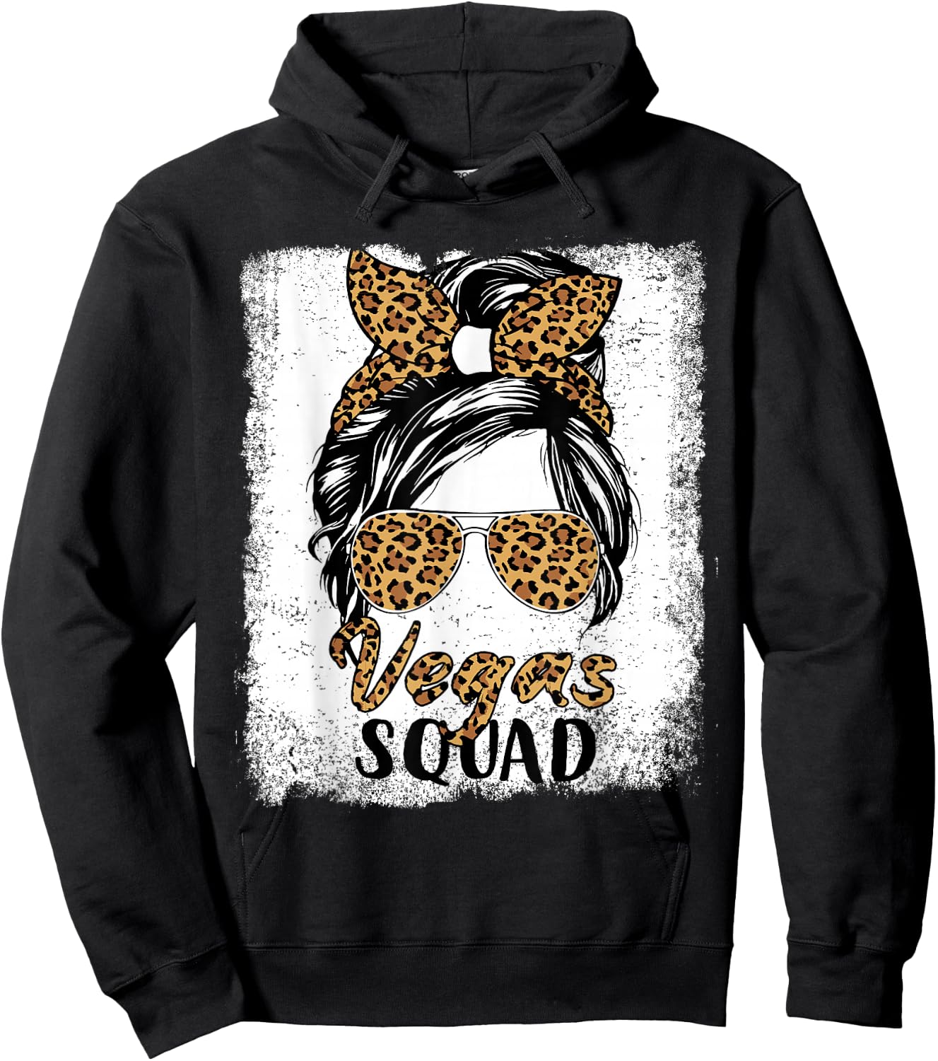 Las Vegas Squad Summer Girls Trip 2026 Messy Bun Leopard Hoodie - Hoodie | Black