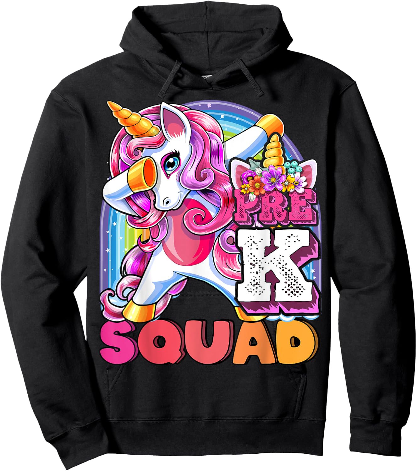 Pre-K Squad Dabbing Unicorn Back to School Girls Gift Hoodie - Hoodie | Black