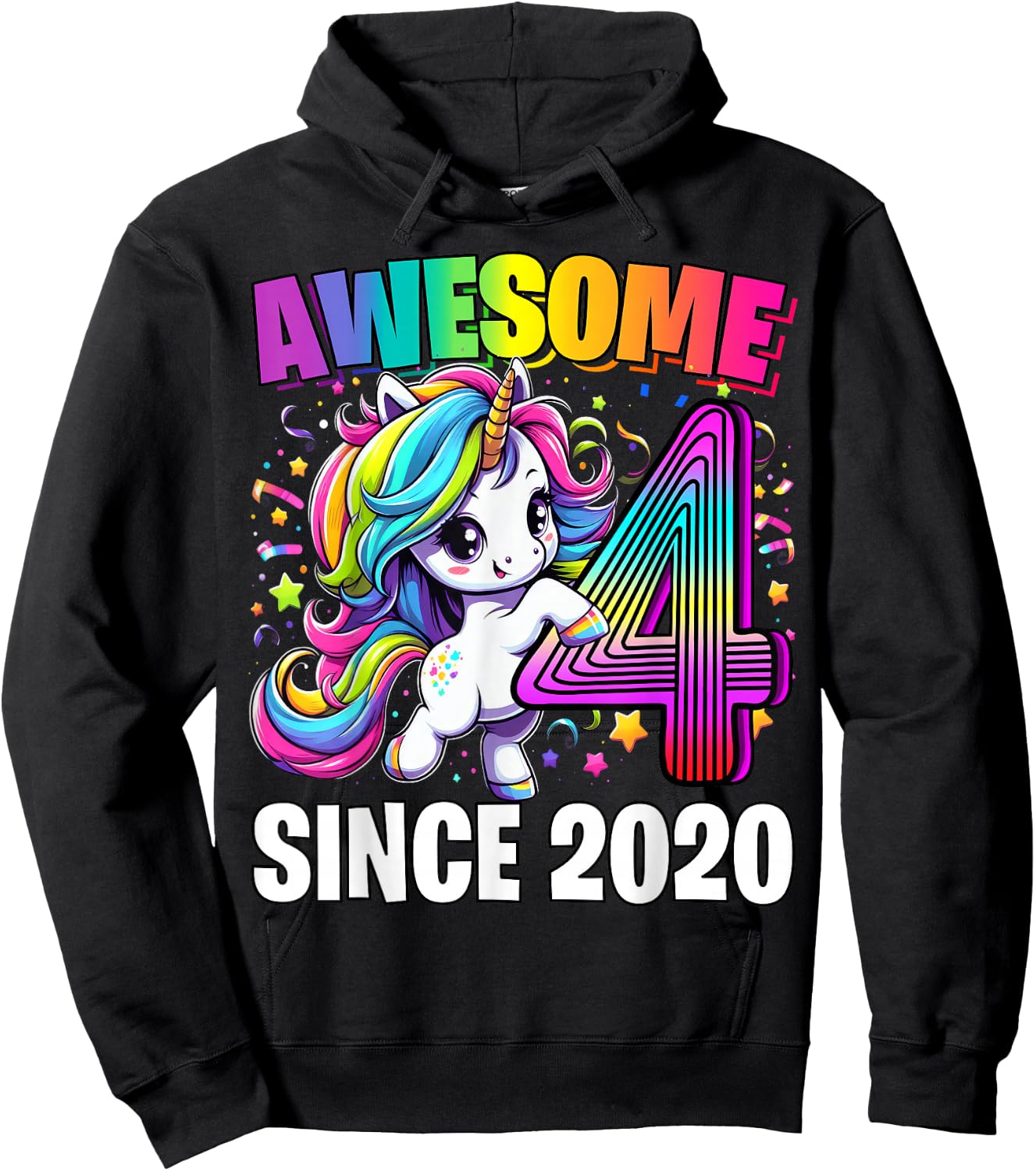 Unicorn 4th Birthday 4 Year Old Unicorn Party Girls Outfit Hoodie - Hoodie | Black