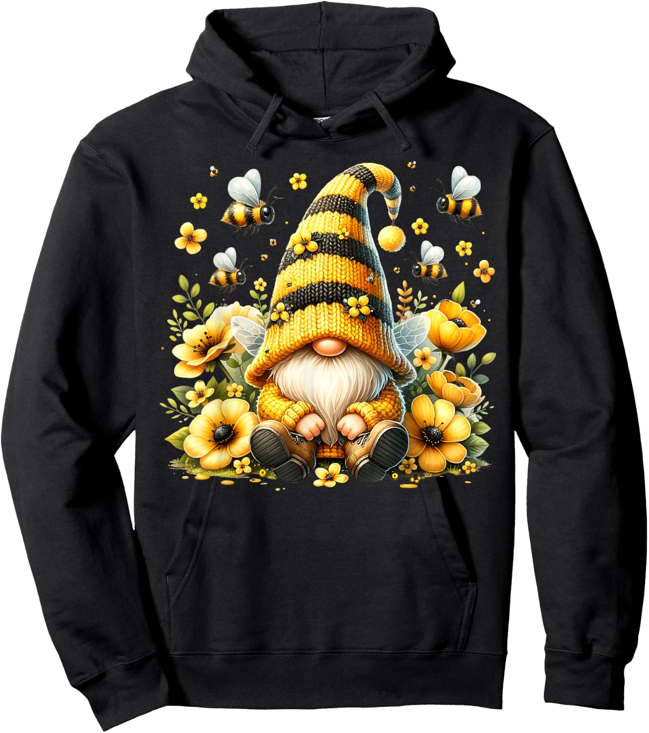 Cute Gnome Floral Bee Summer Beekeeper Botanical Gardening Hoodie - Hoodie | Black