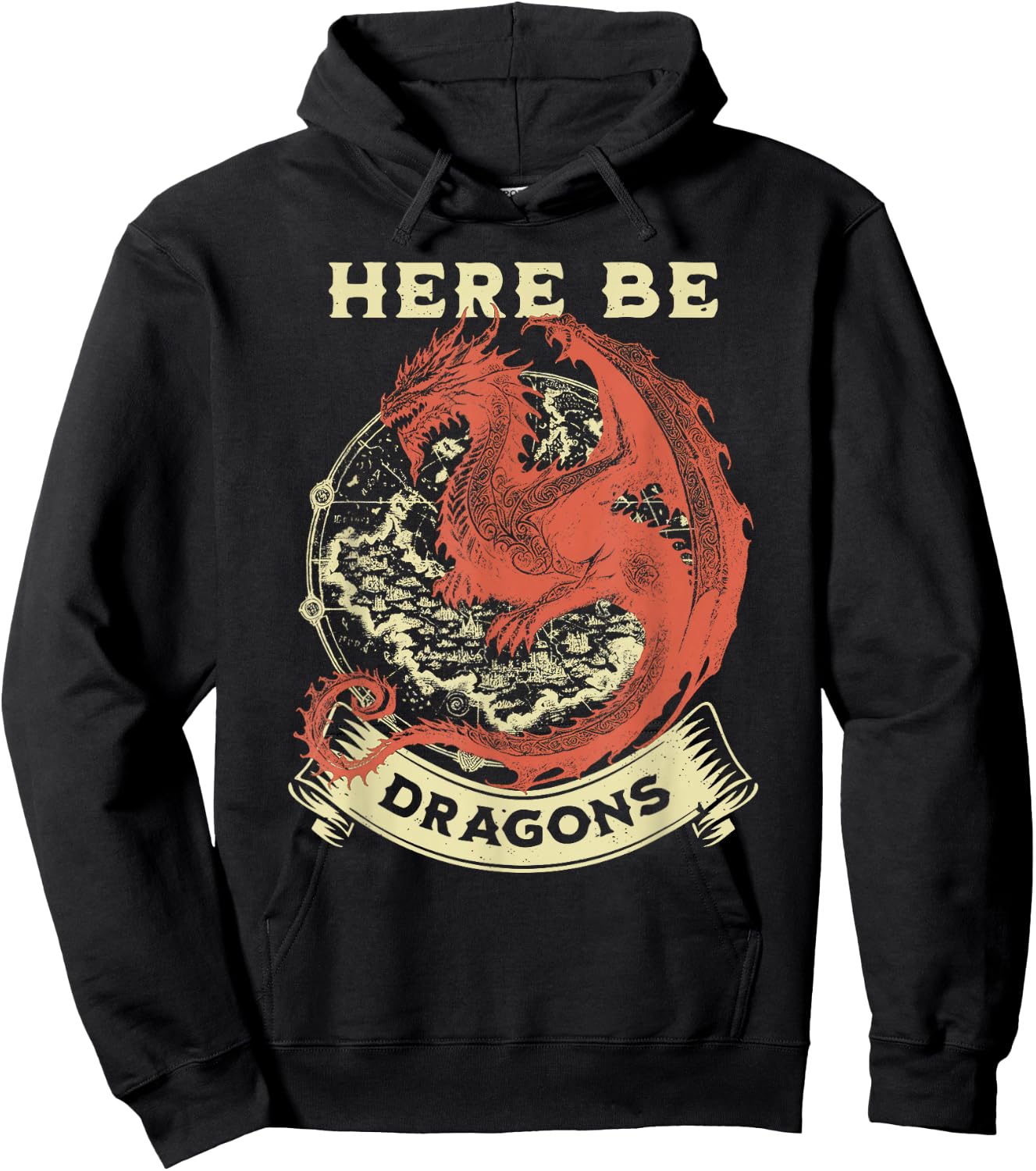 Here Be Dragons Map Hoodie - Hoodie | Black