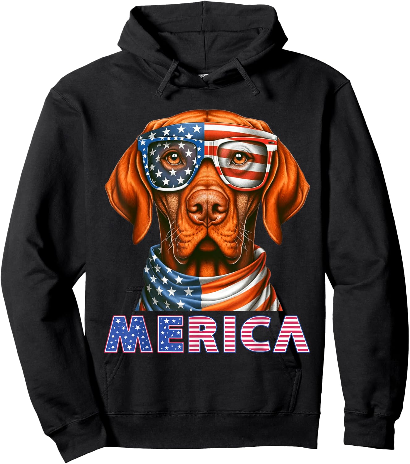 Merica Hungarian Vizsla American flag Patriotic 4th of July Hoodie - Hoodie | Black