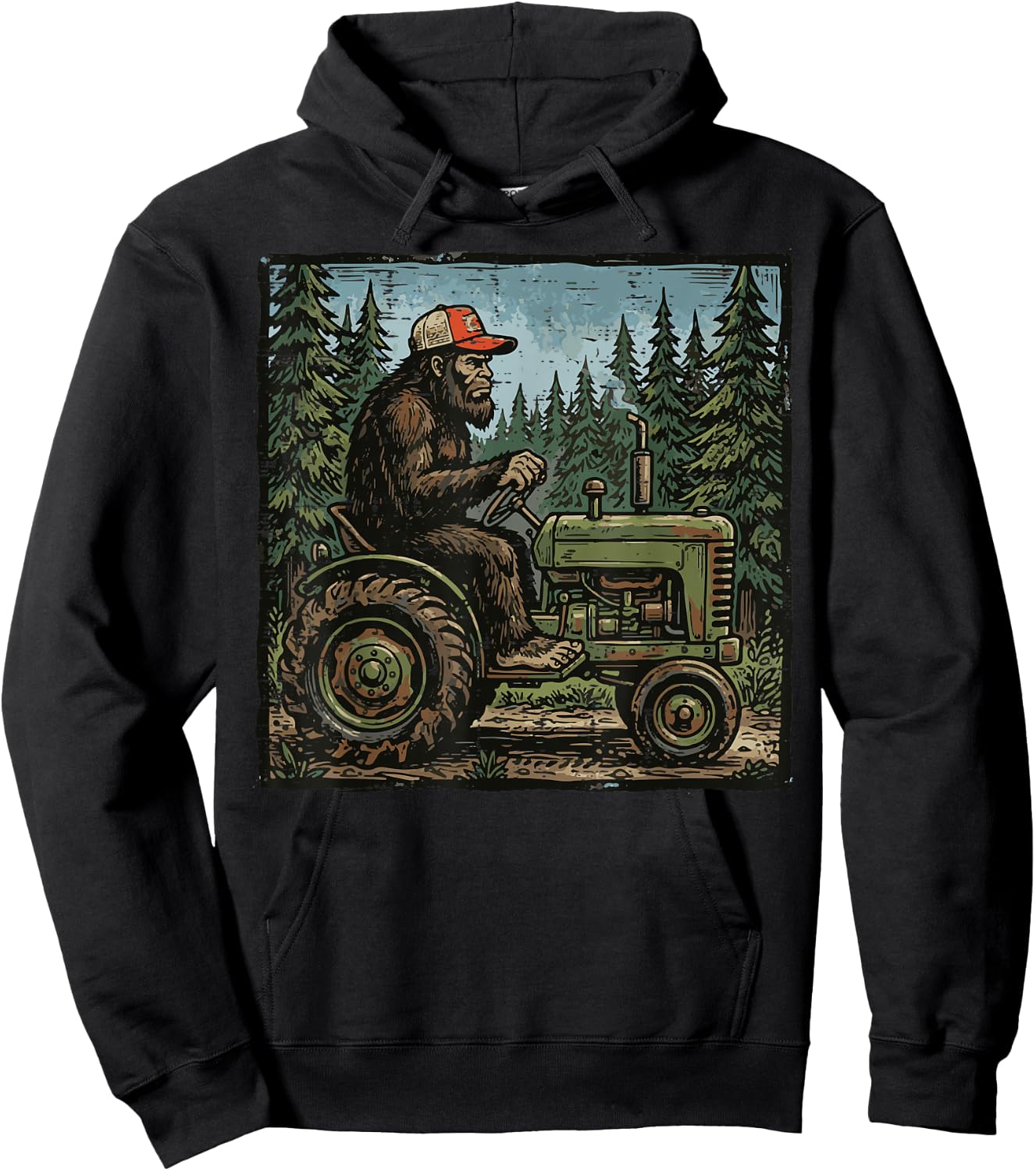 Bigfoot Sasquatch Tractor Funny Farm Farmer Men Women Kids Hoodie - Hoodie | Black