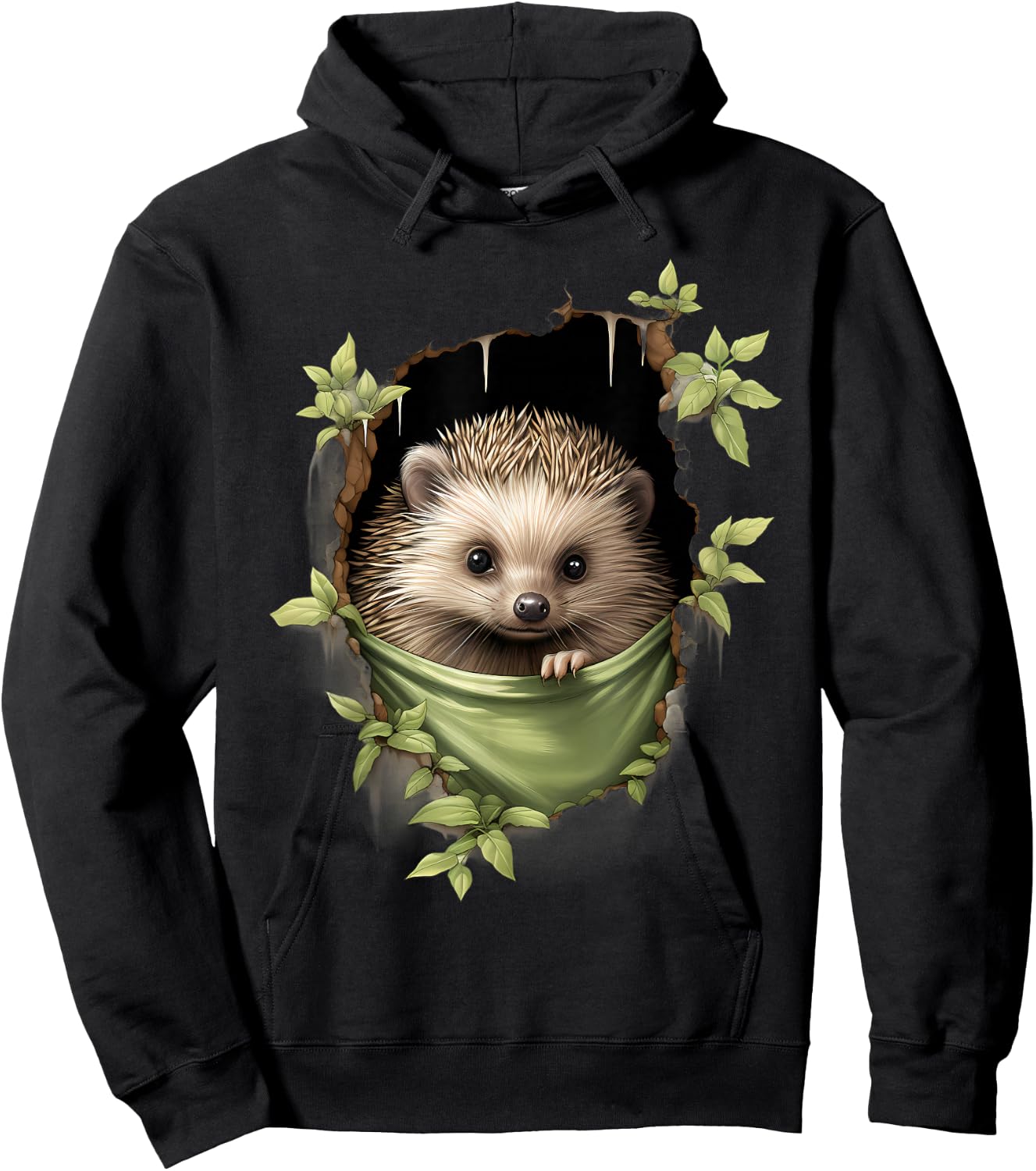 Hedgehog Nature Portrait Motif Animal Art Forest Wildlife , black Hoodie - Hoodie | Black