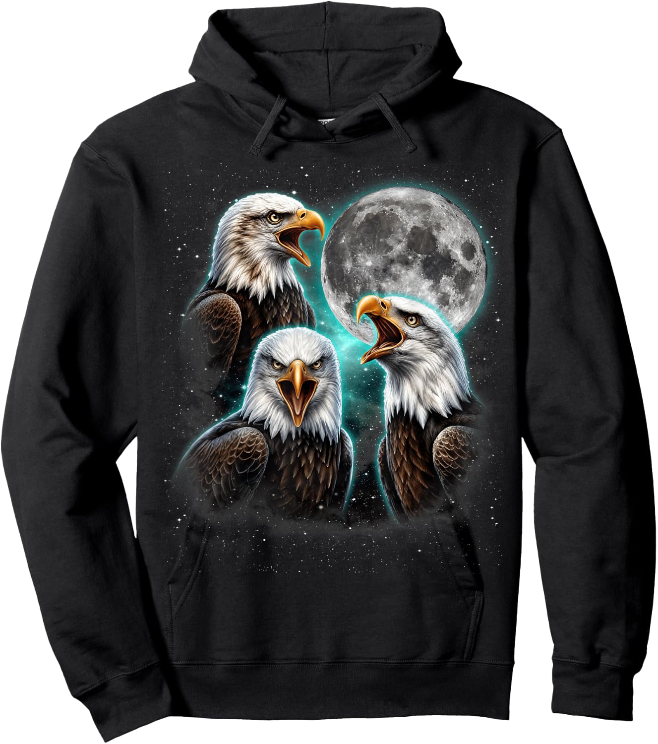 Three Bald Eagle Moon Meme Funny American Bird Eagles Lover Hoodie - Hoodie | Black