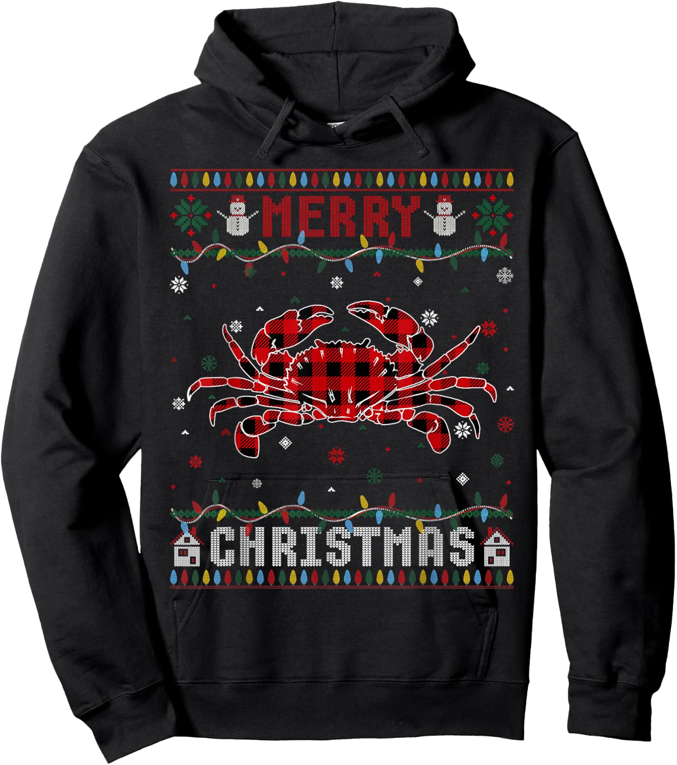 Funny Xmas Lighting Crab Lovers Ugly Christmas Sweater Hoodie - Hoodie | Black