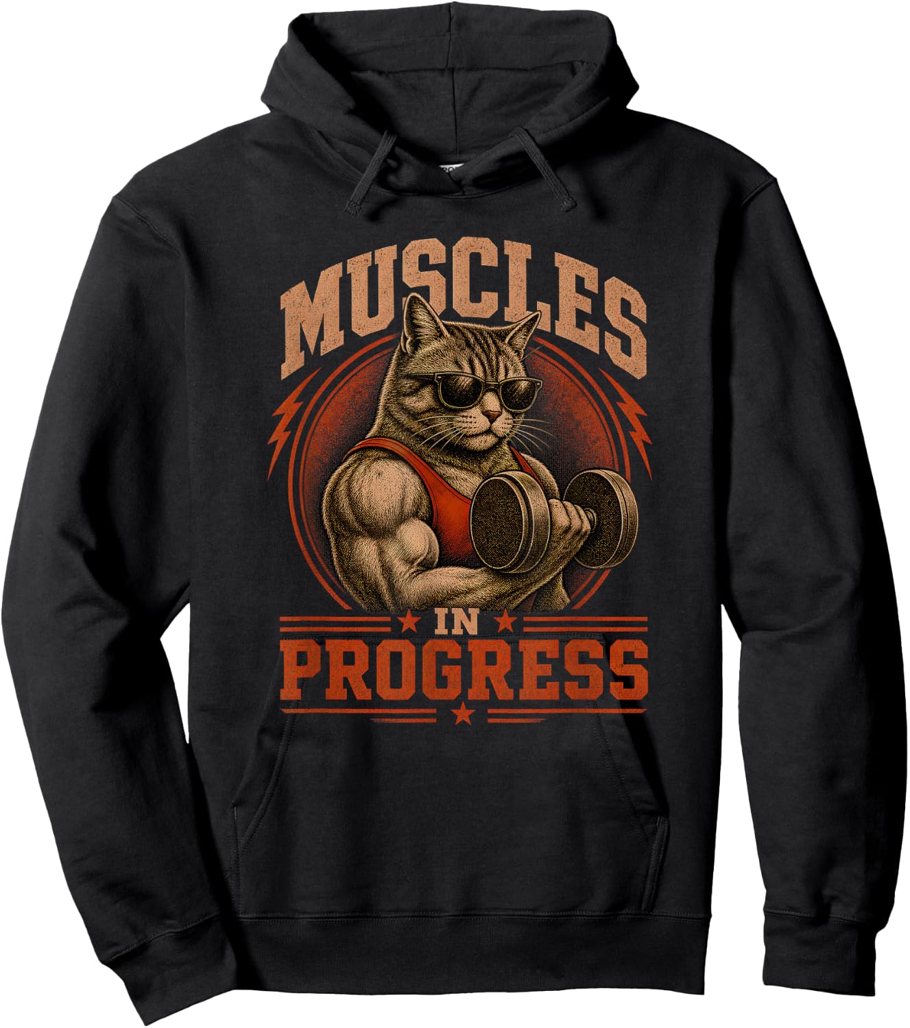Cat Muscles in Progress Retro Vintage Workout Cat Gym Hoodie - Hoodie | Black