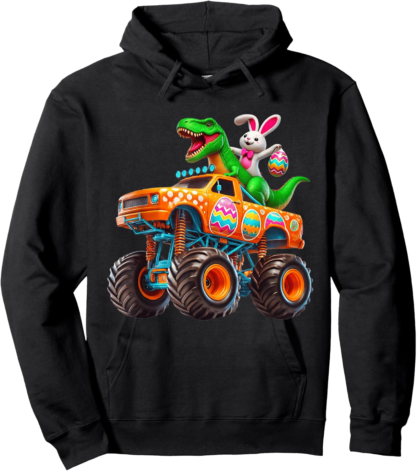 Bunny T-rex Easter Monster Truck Dino Funny Boys Kids Cute Hoodie - Hoodie | Black