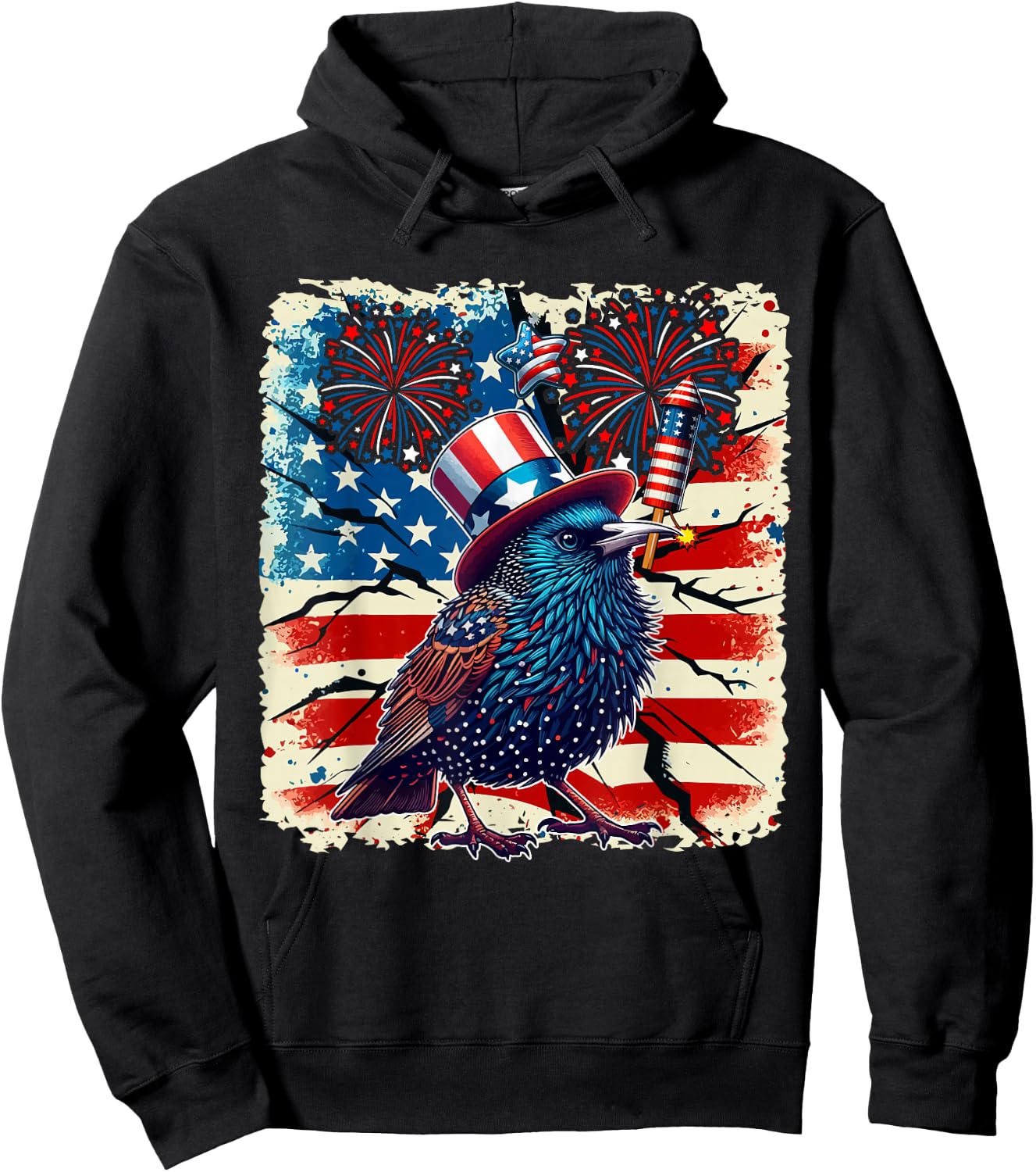 4th Of July US Flag Fireworks Starling Costume Bird Lover Hoodie - Hoodie | Black