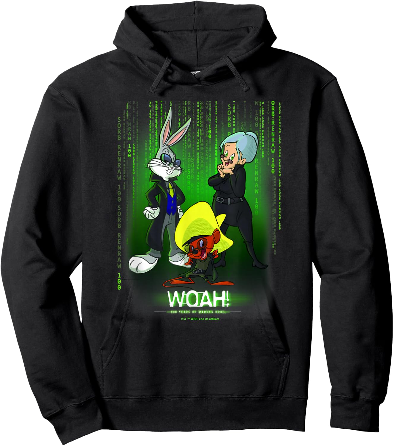 WB 100 Looney Tunes Classic Woah! Matrix Poster Hoodie - Hoodie | Black