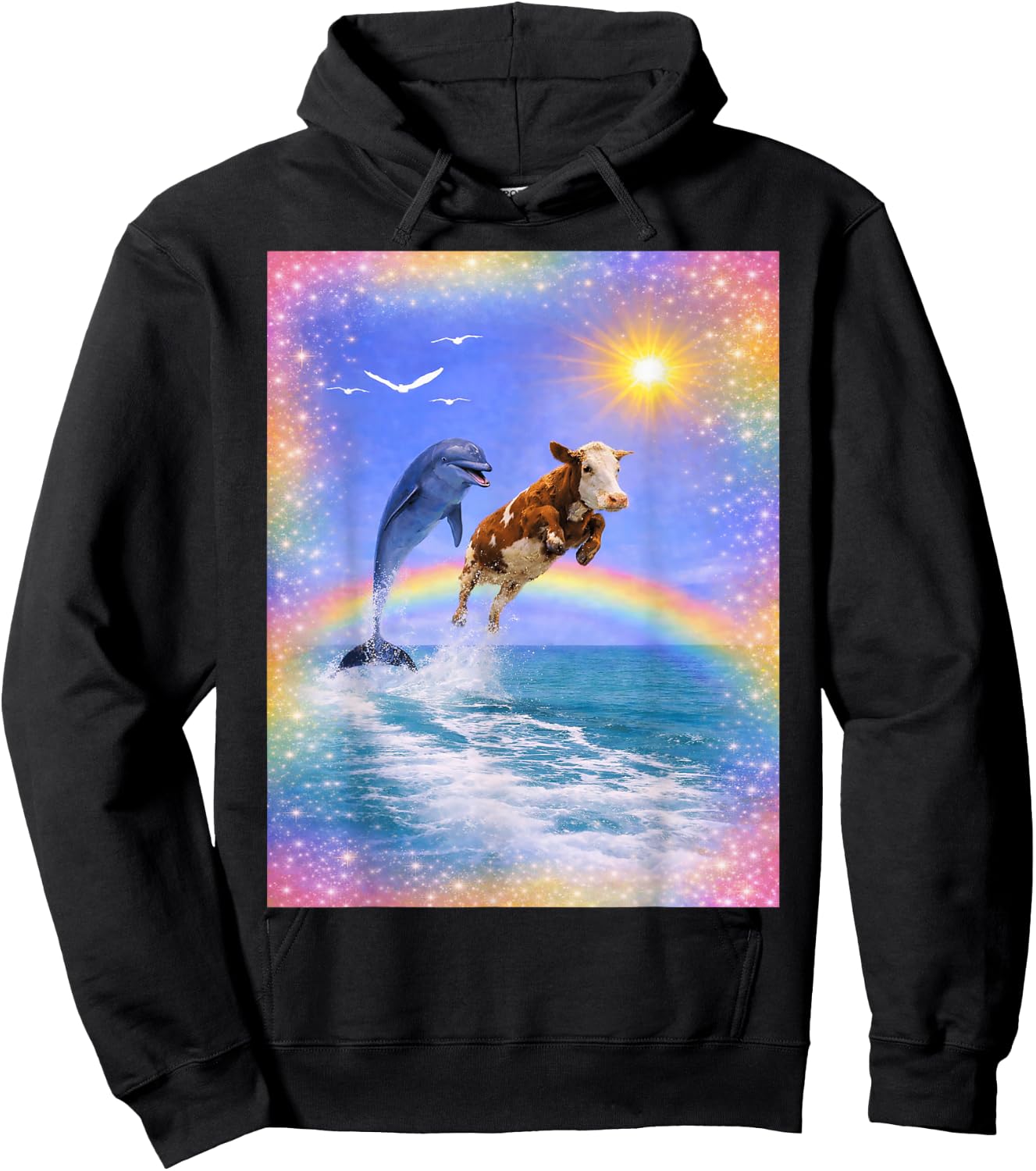 Dauphin et Vache Arc-en-Ciel Meme Hoodie - Hoodie | Black