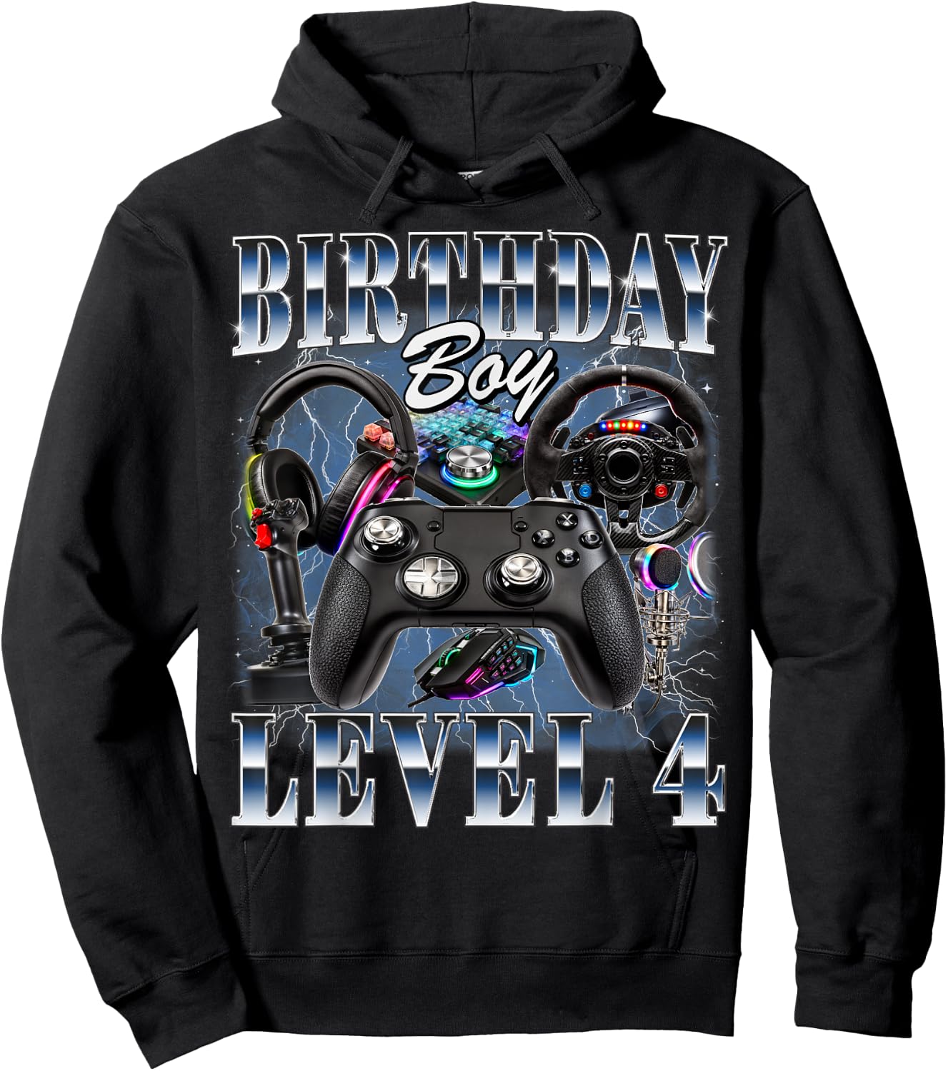 4th Birthday Boy Level 4 Video Gamer Lover 4 Year Old Hoodie - Hoodie | Black