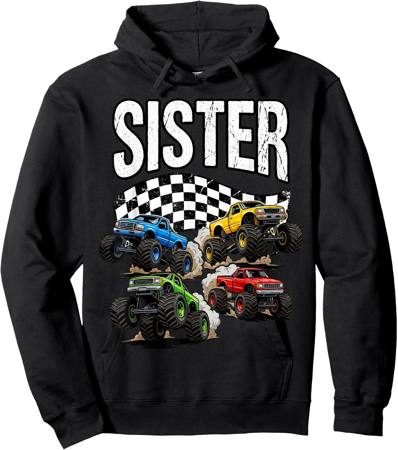 Monster Truck Sister Women Birthday Family Crew Matching Hoodie - Hoodie | Black