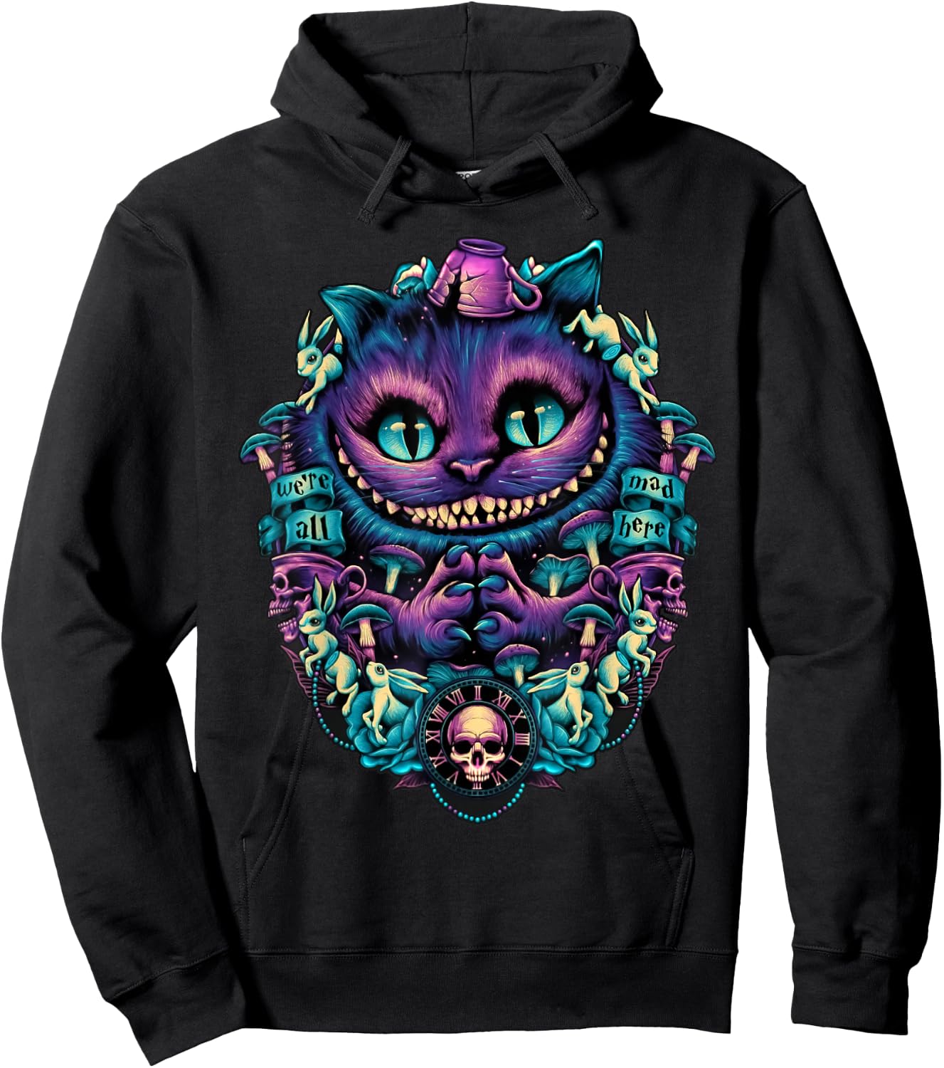 Alice in Wonderland Cheshire Cat All Mad Here , black Hoodie - Hoodie | Black