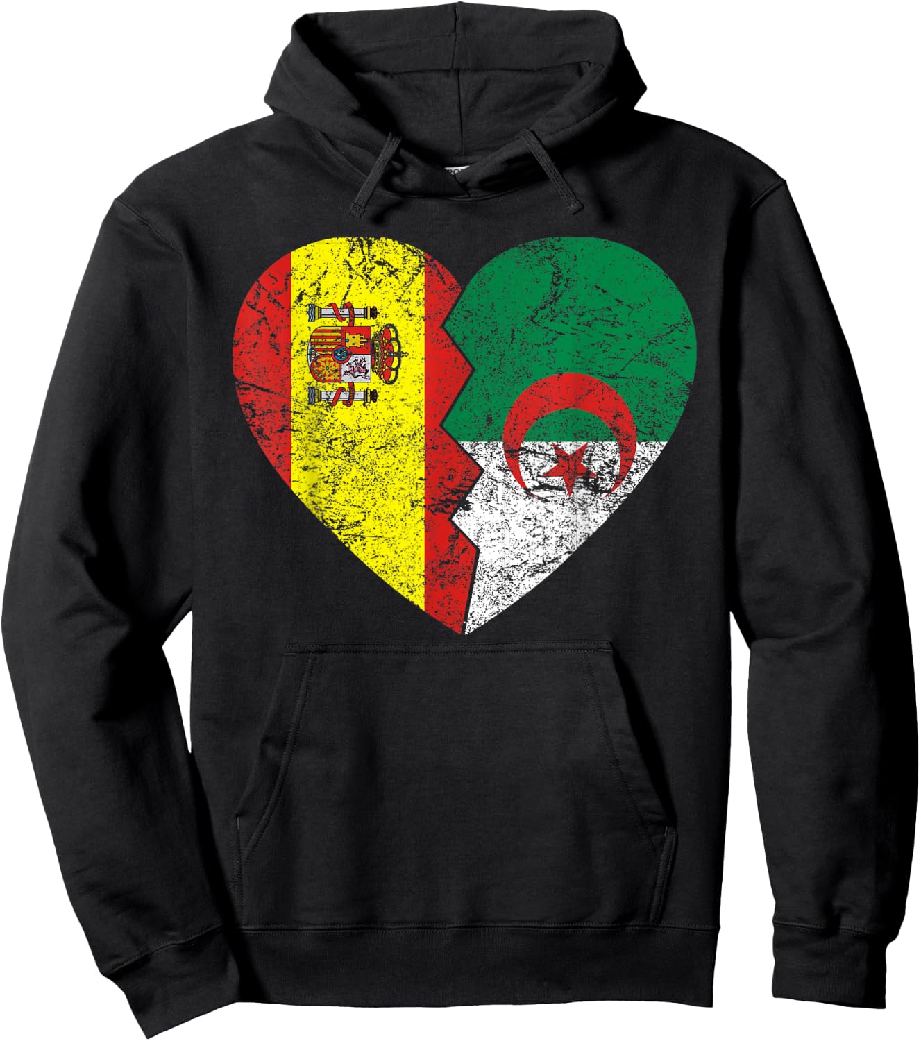 Drapeau de l'Espagne Algérie Cœur | Espagne Algérie Roots Vintage Hoodie - Hoodie | Black