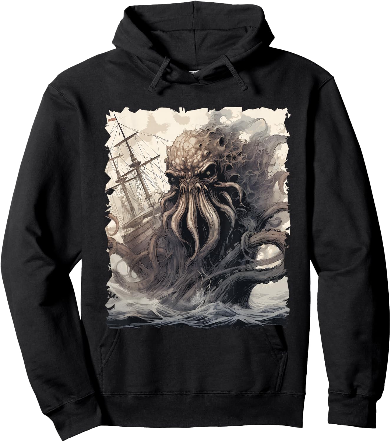 Kraken Attacking Pirate Ship Sea Monser Giant Octopus Hoodie - Hoodie | Black