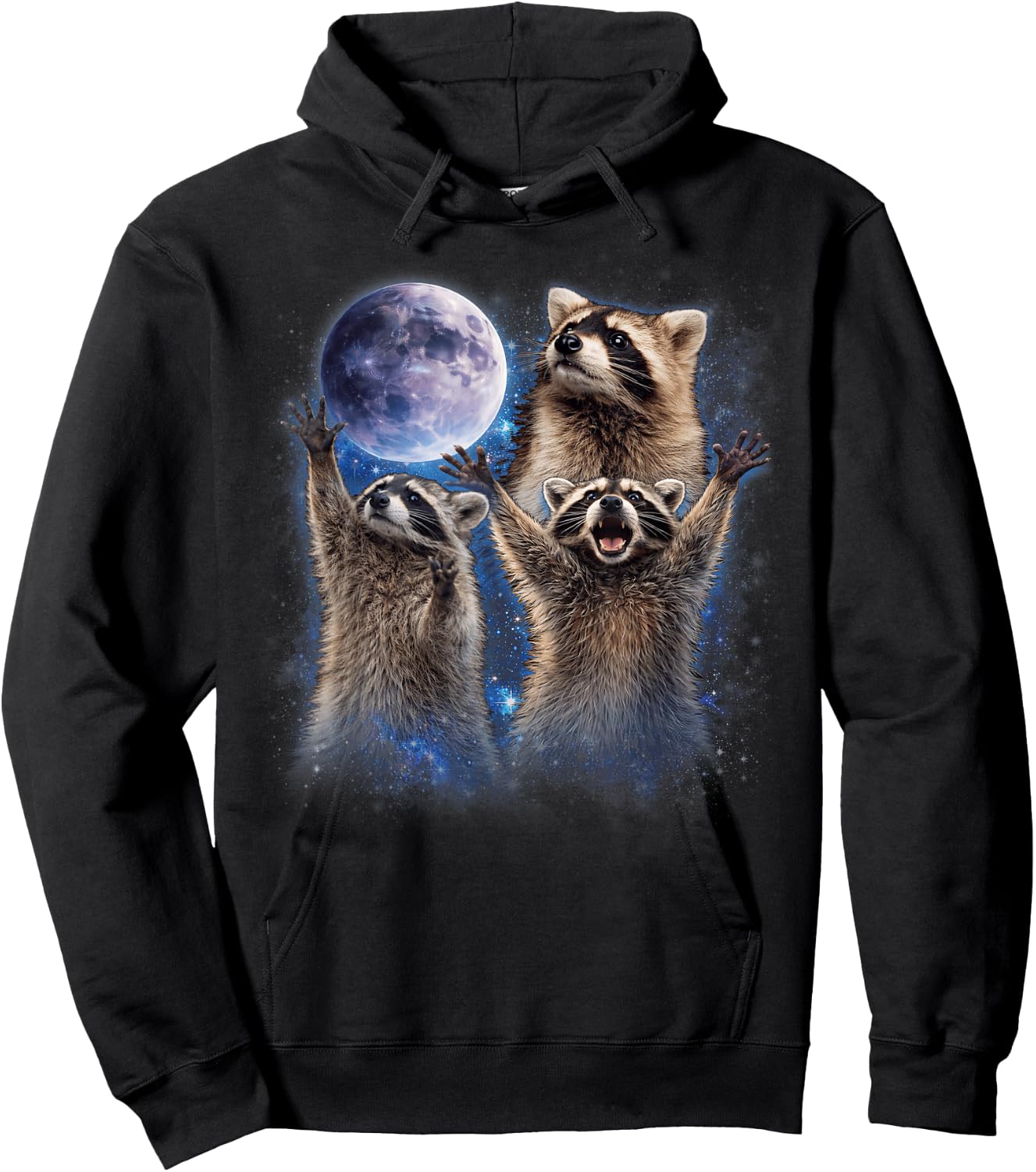 Three Racoon Howling to The Moon Funny Meme Men Women Kid Hoodie - Hoodie | Black