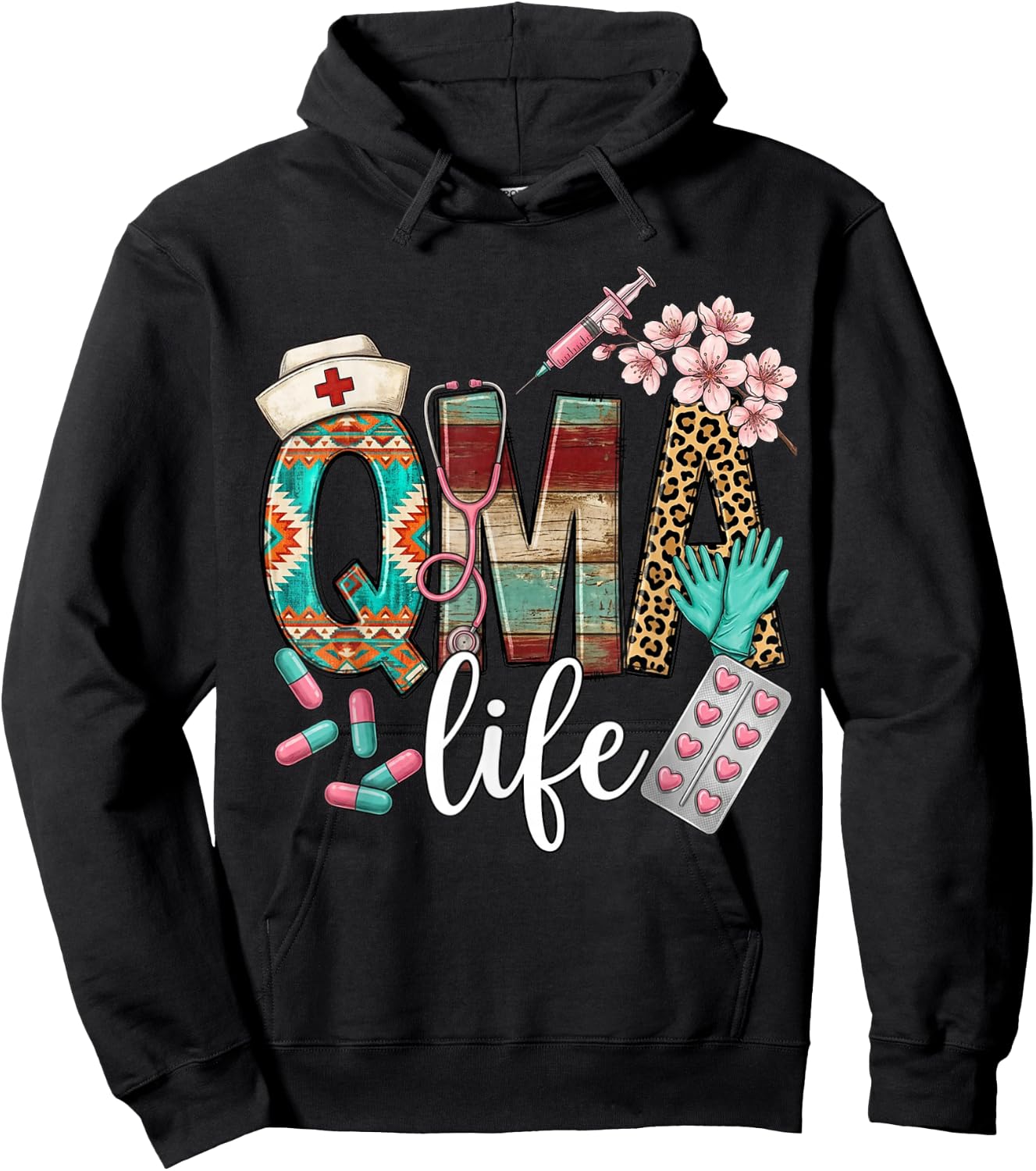 Qma Life Leopard Funny Qualified Medication Aide Nurse Hoodie - Hoodie | Black