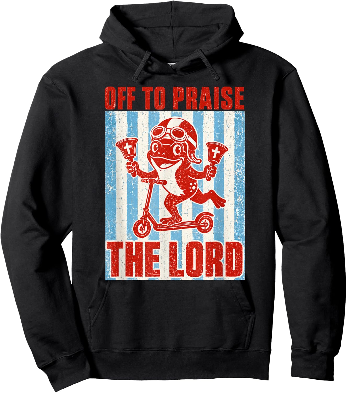 Off to Praise The Lord Iconic Frog Church Handbells Meme Hoodie - Hoodie | Black