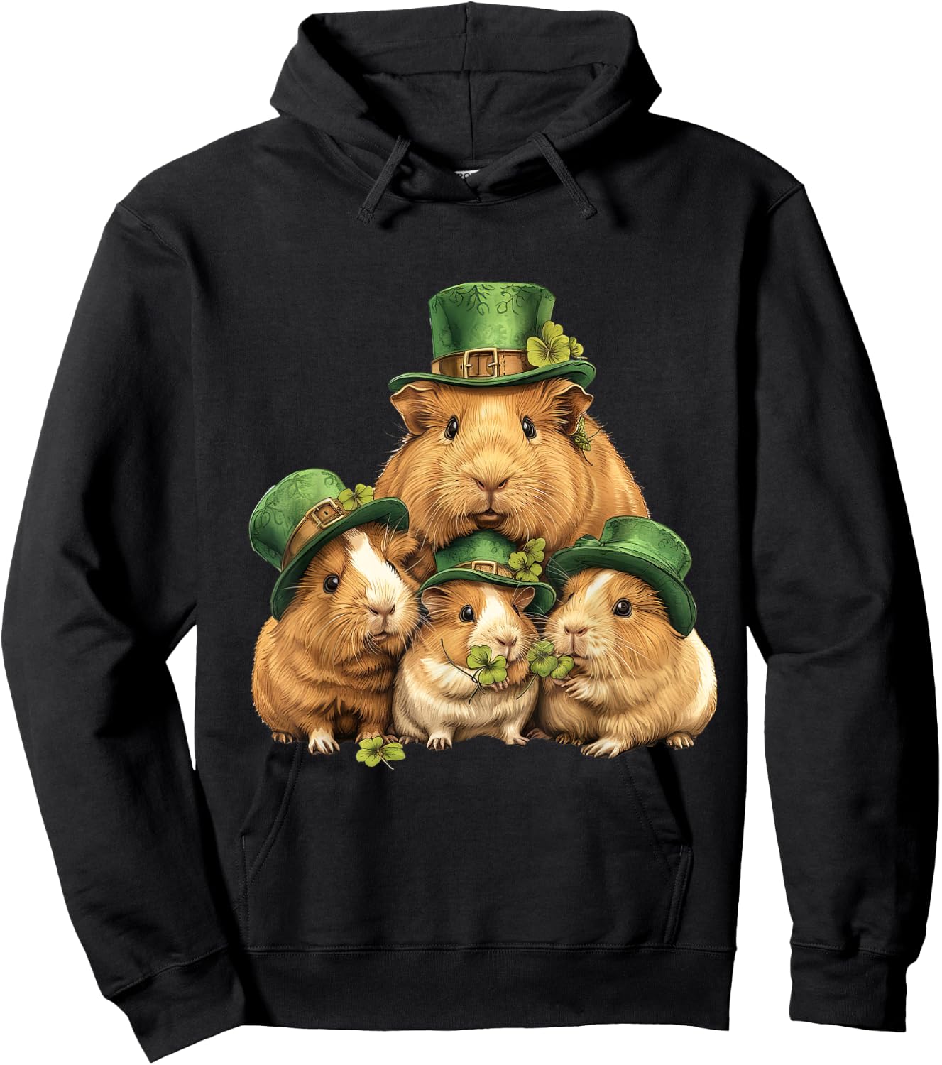 Guinea Pig St Patricks Day Irish Green St Paddys Themed Cute Hoodie - Hoodie | Black