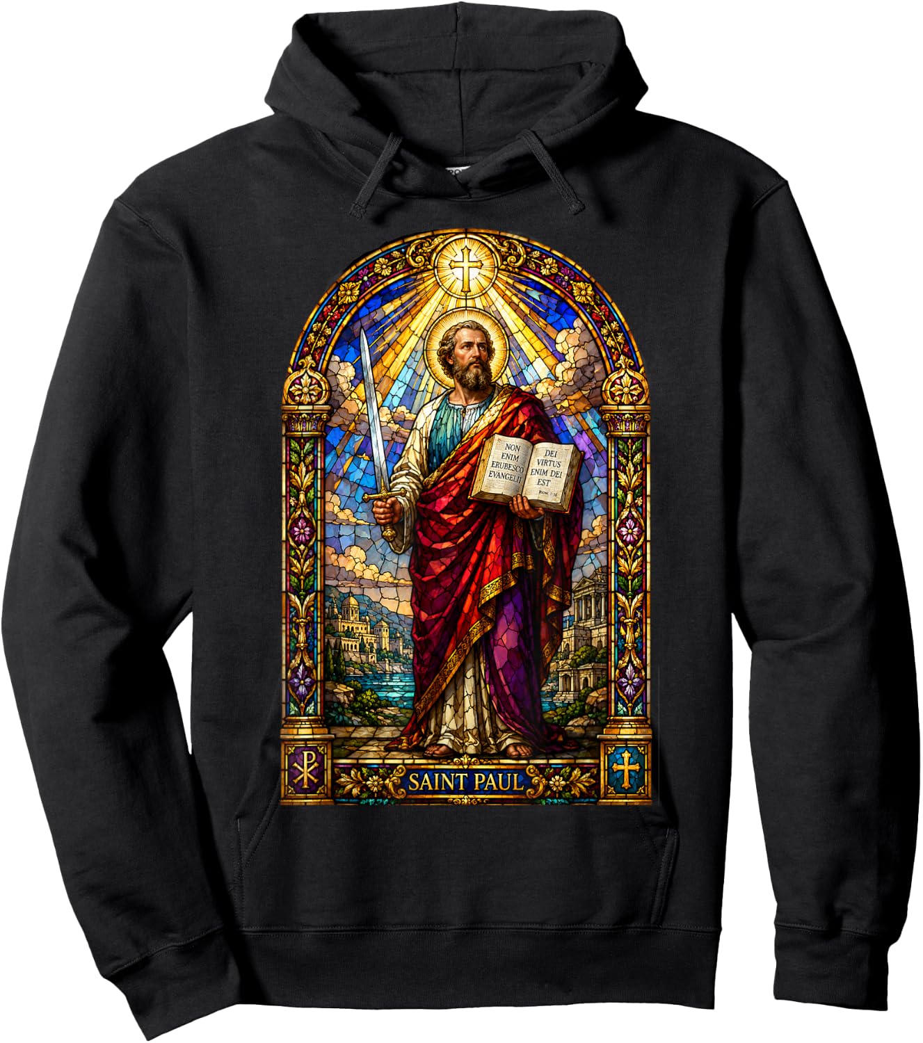 Saint Paul Apostle Sword Gothic Cathedral Mosaic Art Icon Hoodie - Hoodie | Black