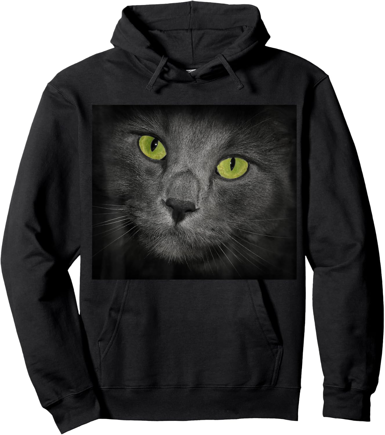 Cat with Green Eyes Gray Fur Hoodie - Hoodie | Black