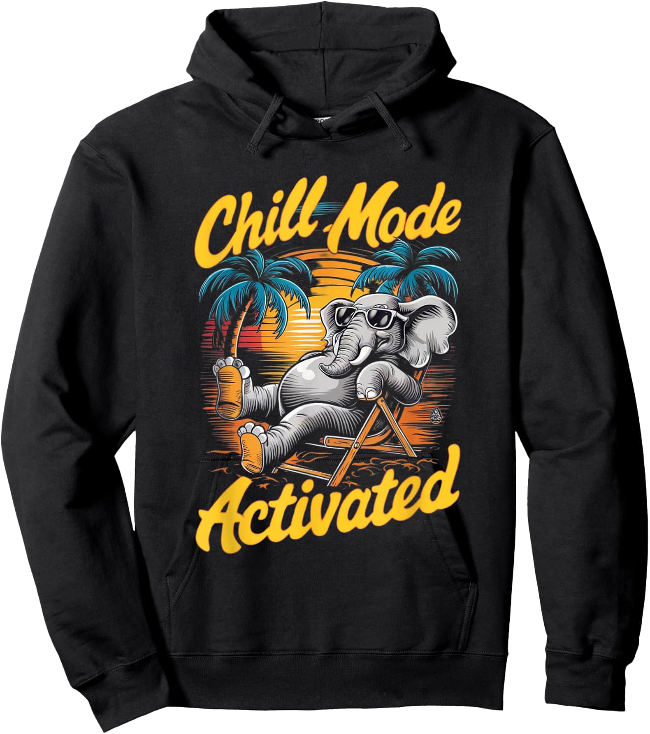 Elephant activated in cold mode with glasses on the beach , Black, S Hoodie - Hoodie | Black